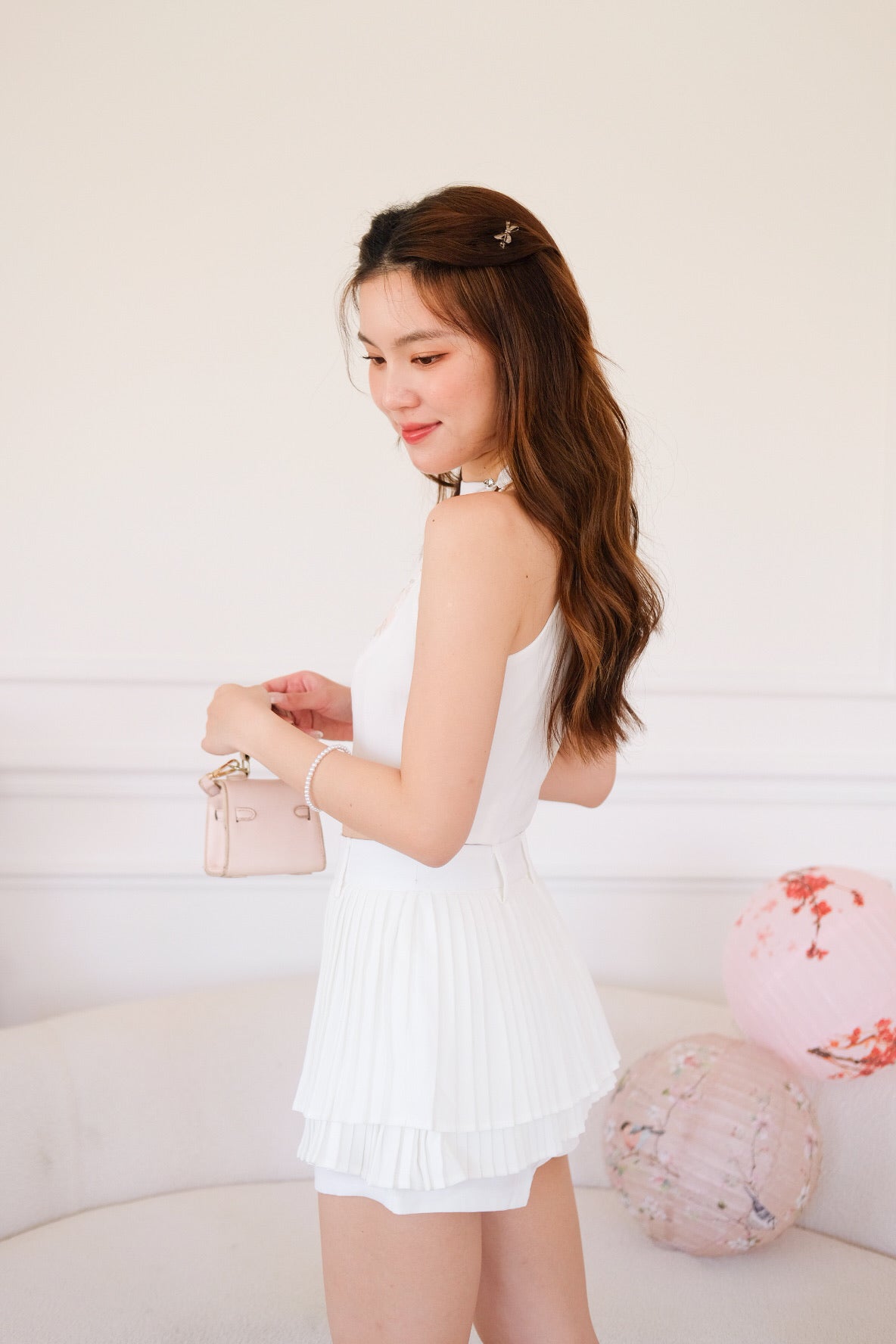 Ophelia Floral Pleated Set (White)