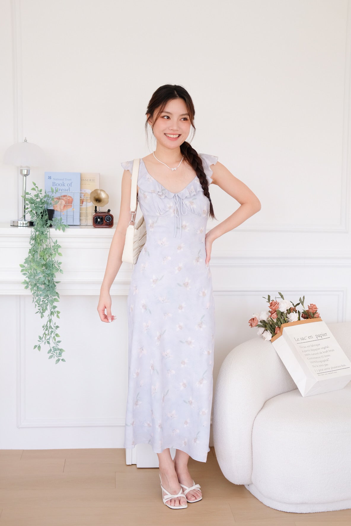 Callie Tie Front Floral Maxi Dress (Pale Purple)