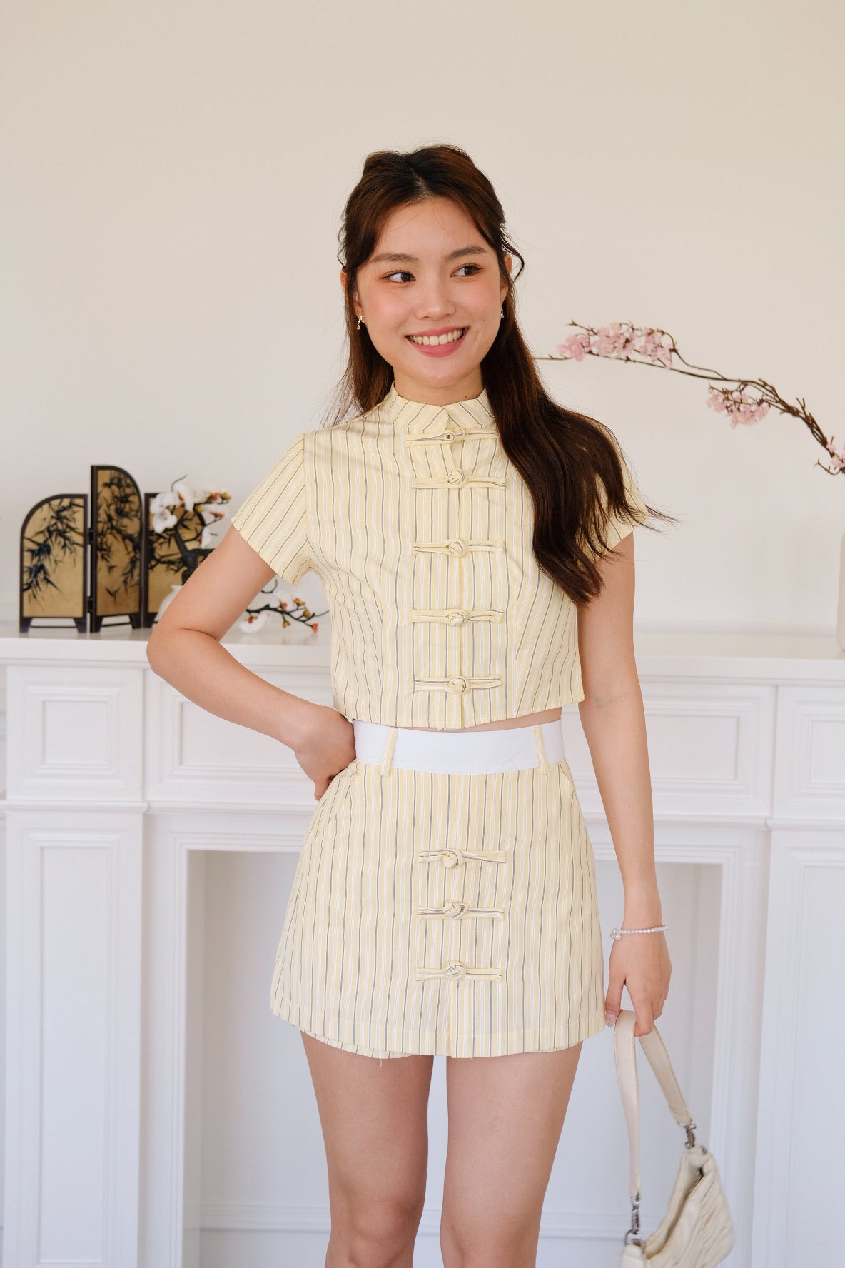 Jane Striped Cheongsam Set (Yellow)
