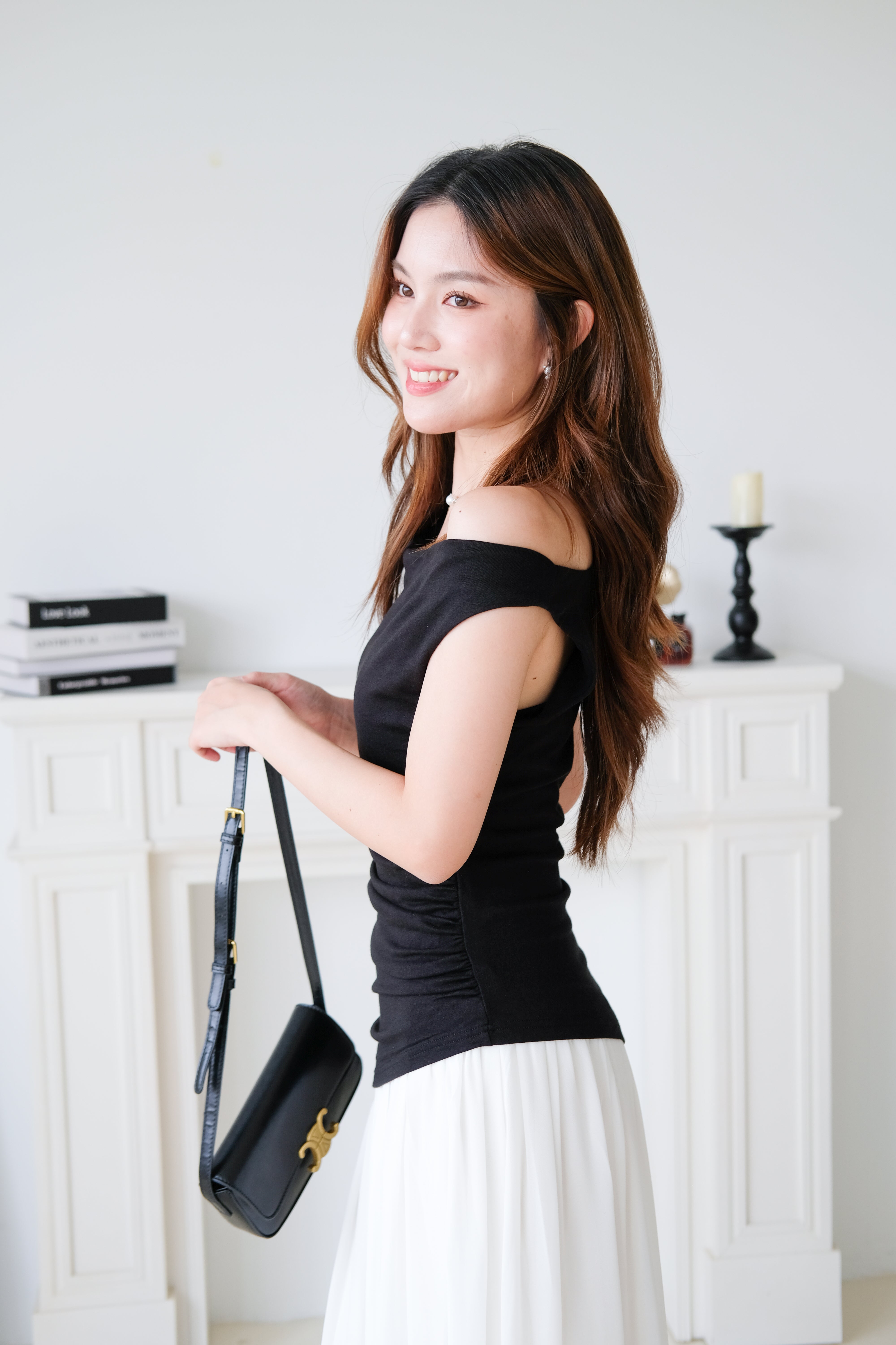 Soleil Contrast Asymmetrical Dress (Black)