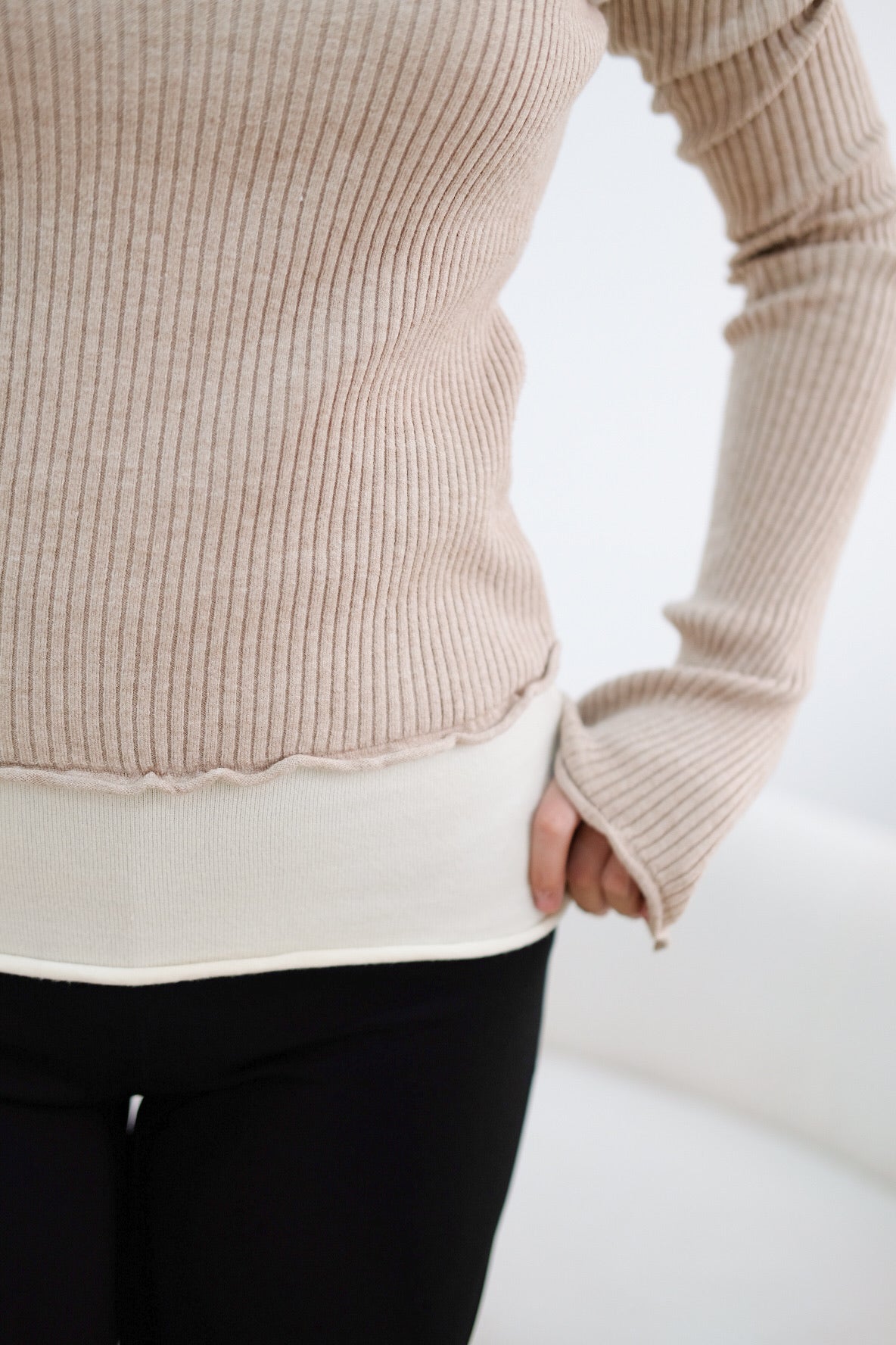 Khaki Knit 2 in 1 Long Sleeves Top