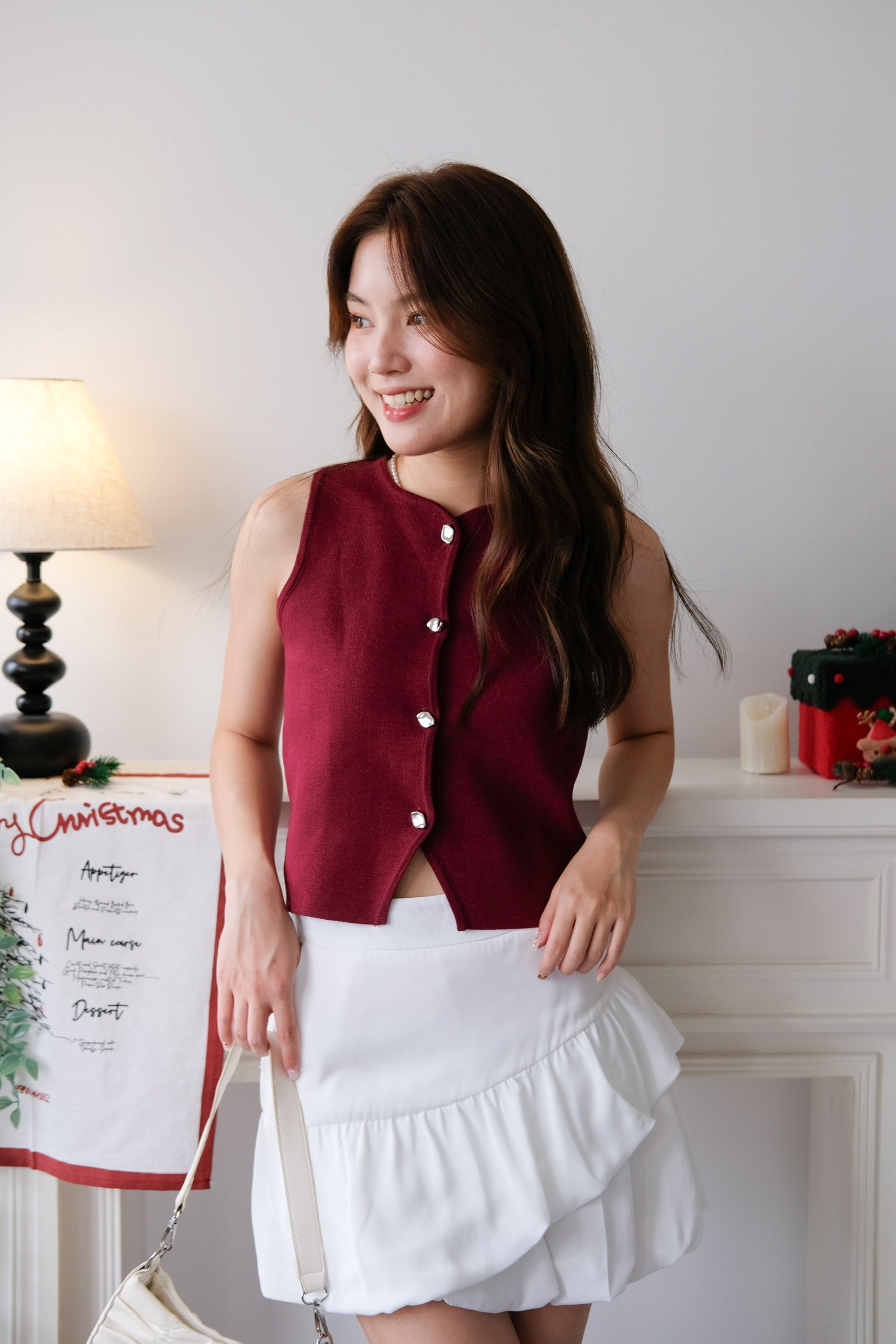 Zola Button Vest Top (Wine)