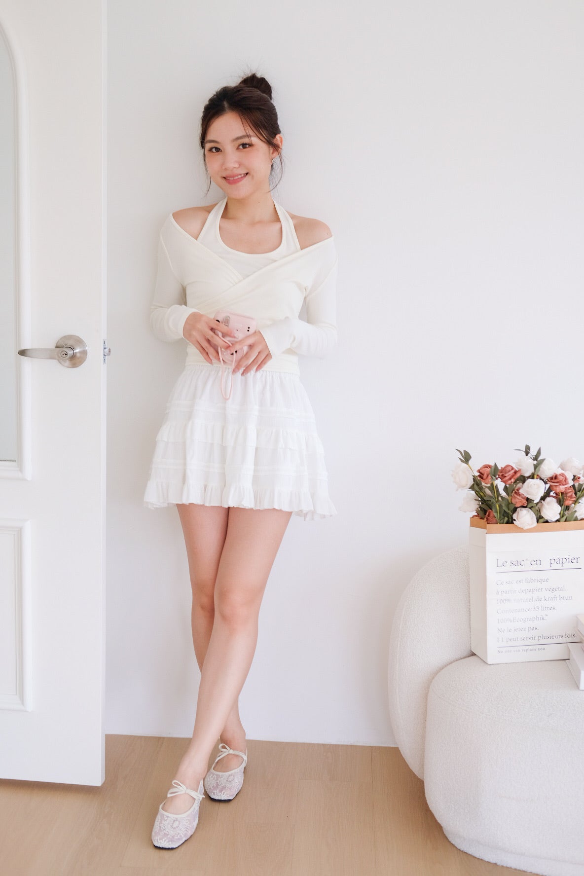 Alicia Ballet Halter 2-in-1 Top (White)