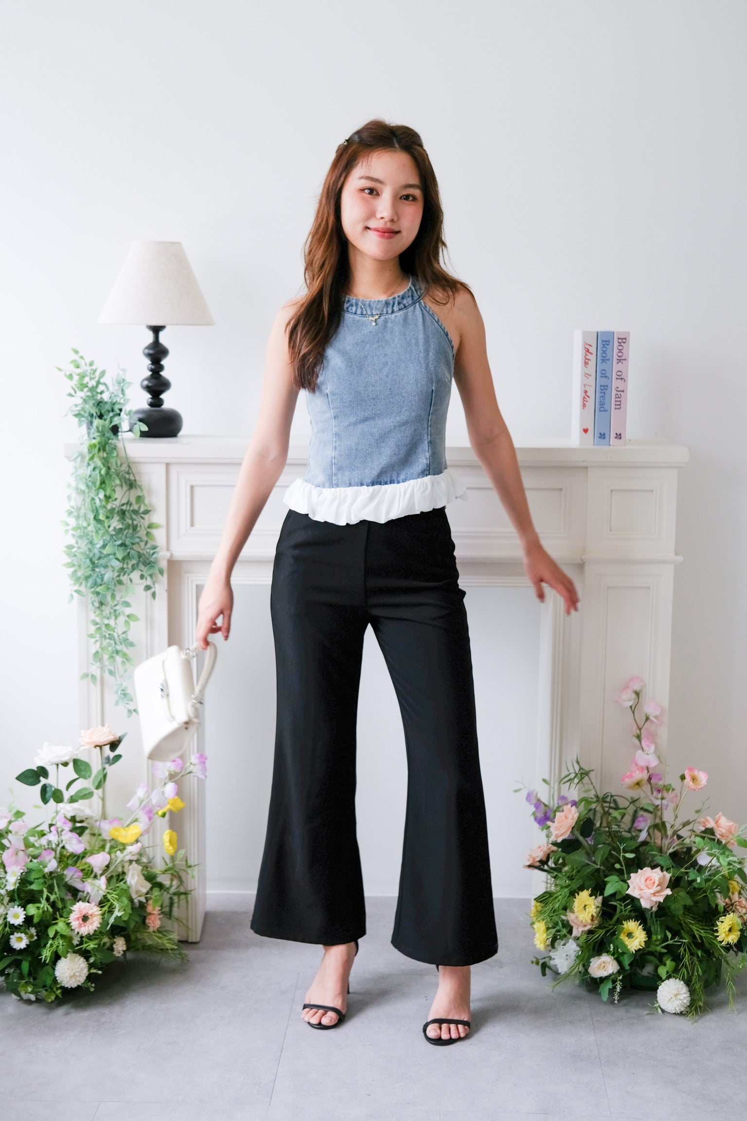 Lica Bubble Cloud Halter Denim Top (Acid Blue)