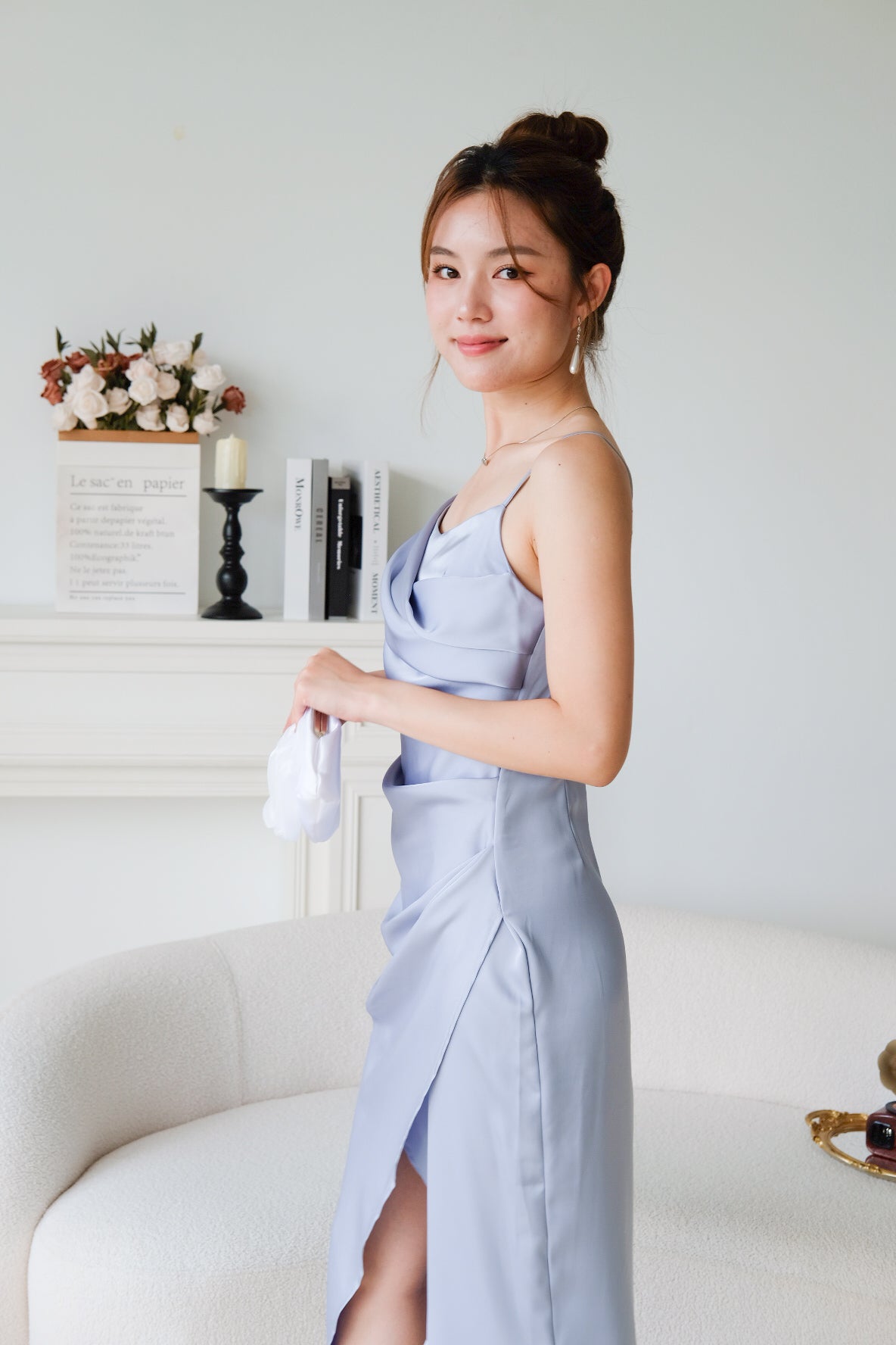 Ella Satin Dinner Dress (Cool Blue)