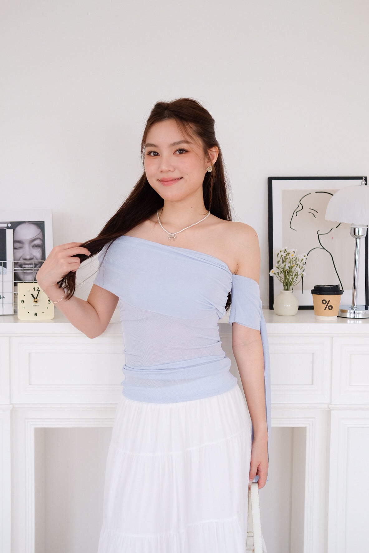 Erika Draped Off Shoulder Top (Baby Blue)