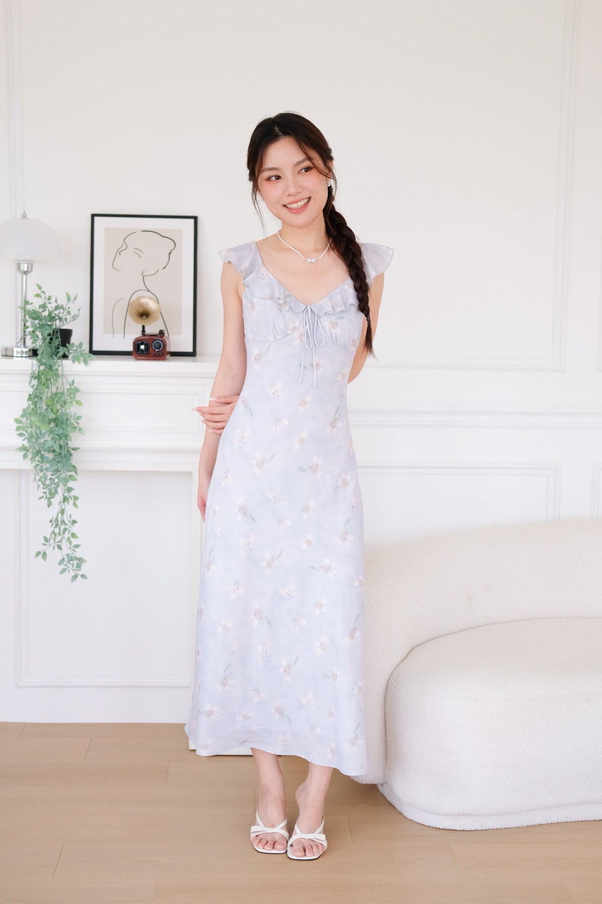 Callie Tie Front Floral Maxi Dress (Pale Purple)