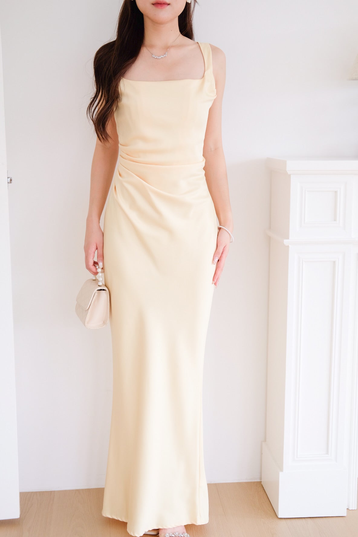 Adora Satin Mermaid Maxi Dress (Light Yellow)