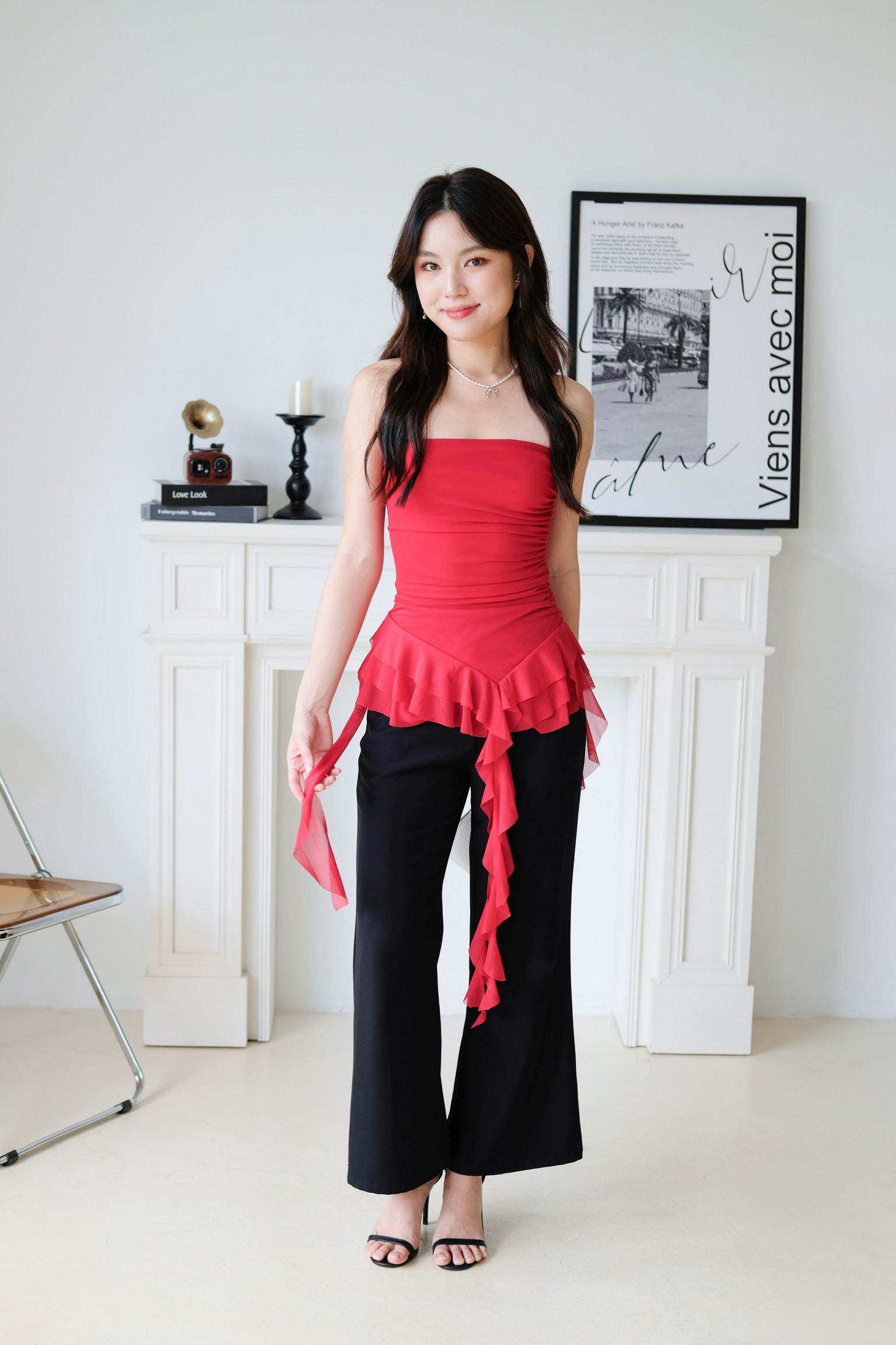 Sona Ruffle Assymetrical Tube Top (Red)