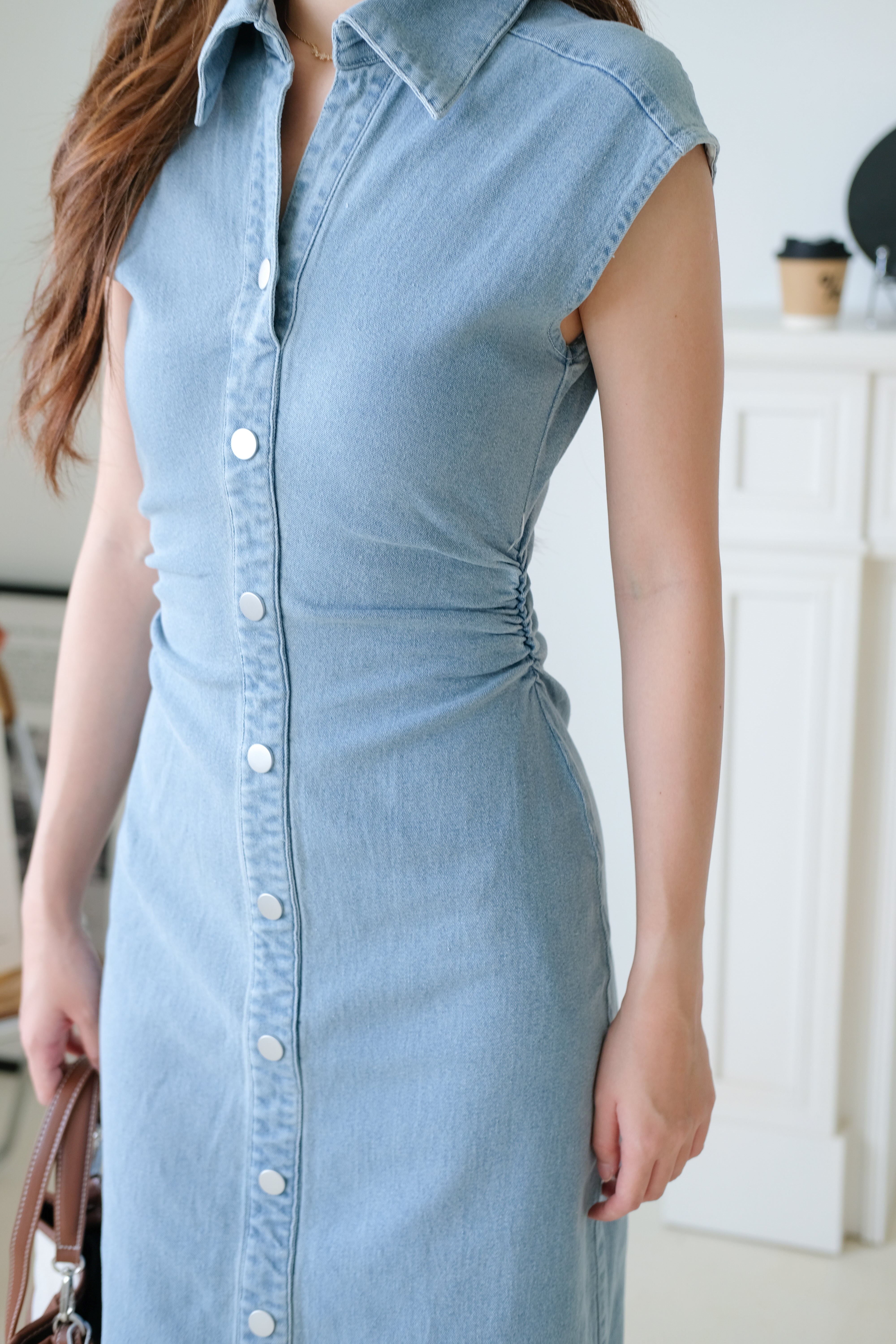 Sophie Collared Denim Maxi Dress (Light Wash)