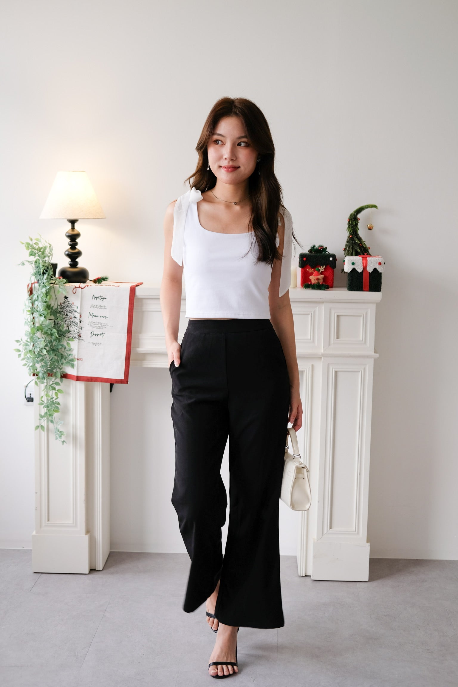 Bridget Self Tie Ribbon Crop Top (White)