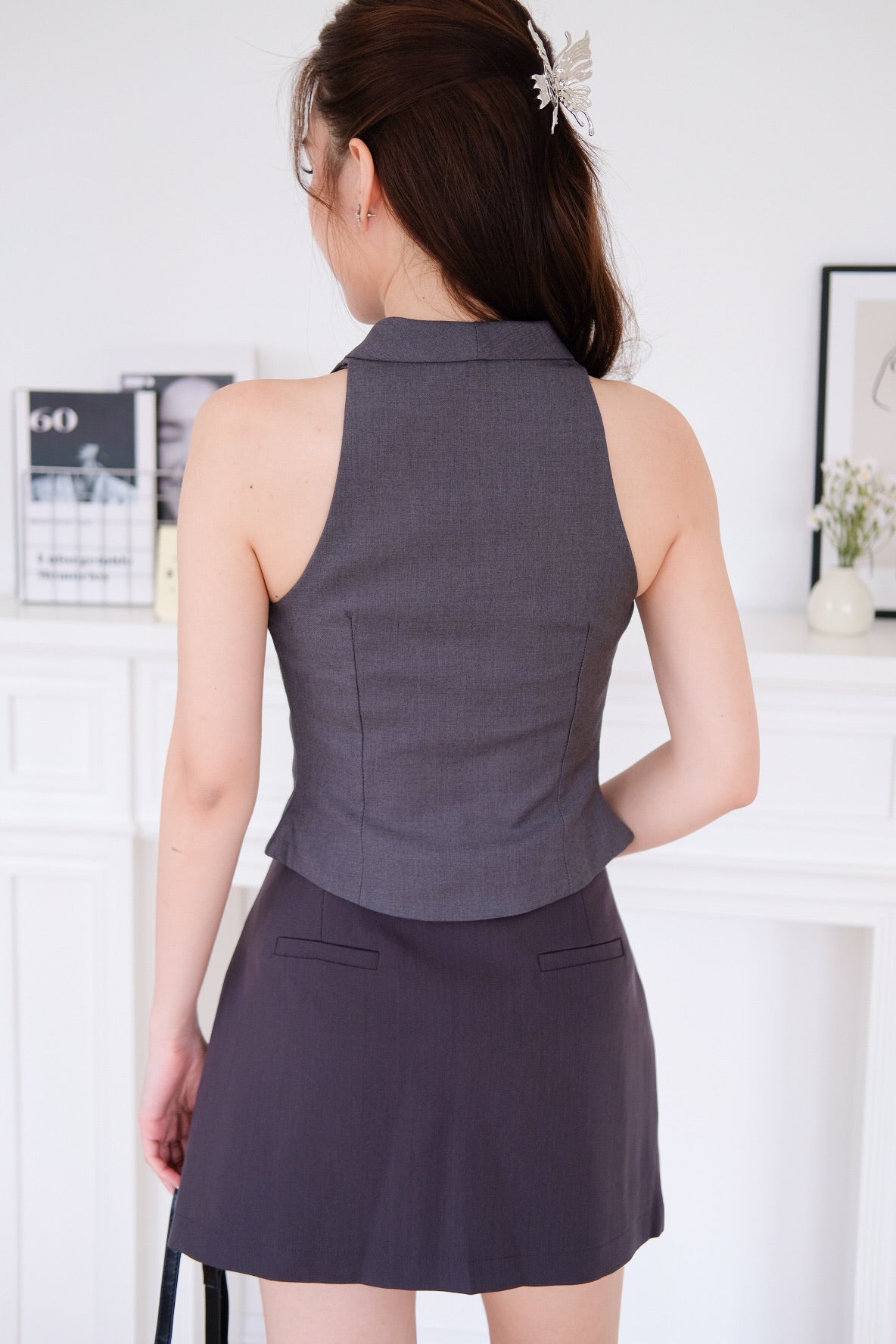 Selene Crop Vest Top (Dark Grey)