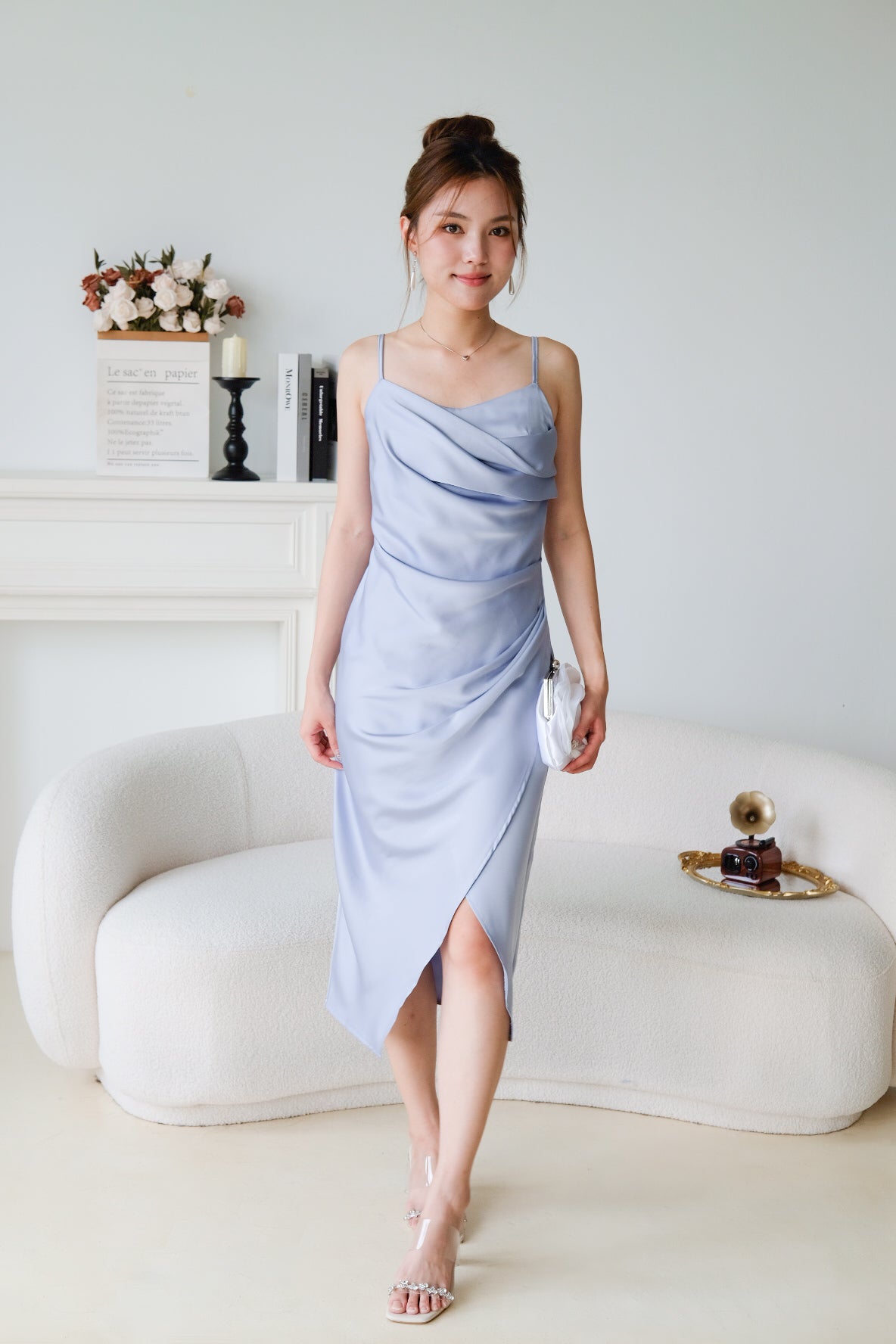 Ella Satin Dinner Dress (Cool Blue)