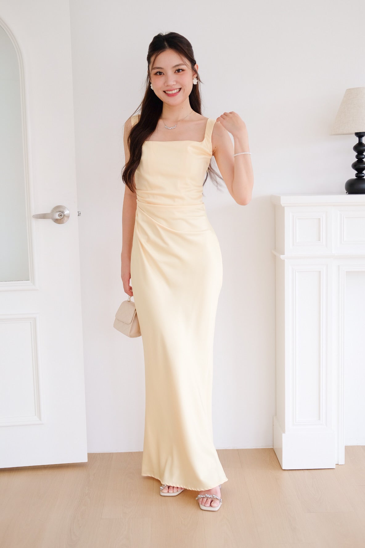 Adora Satin Mermaid Maxi Dress (Light Yellow)