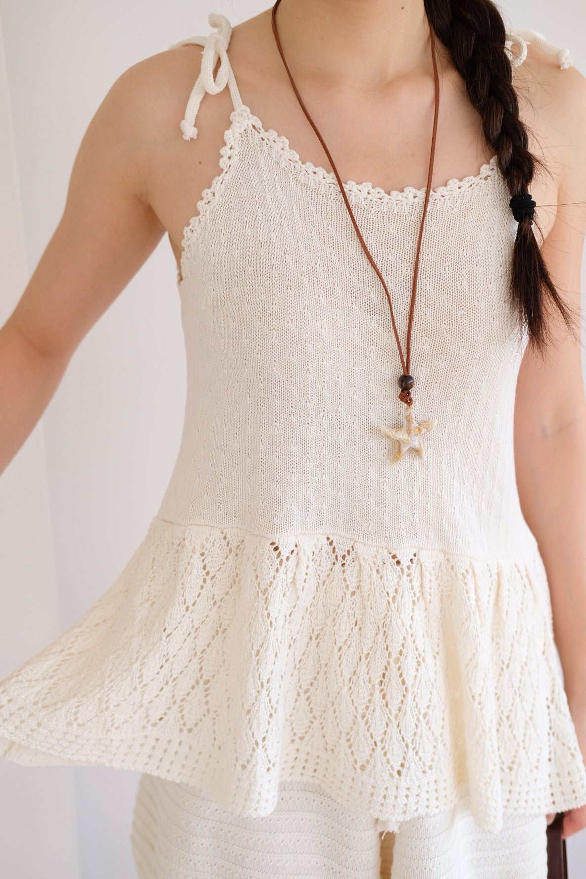 Jamie Self Tie Peplum Knit Top (Cream)
