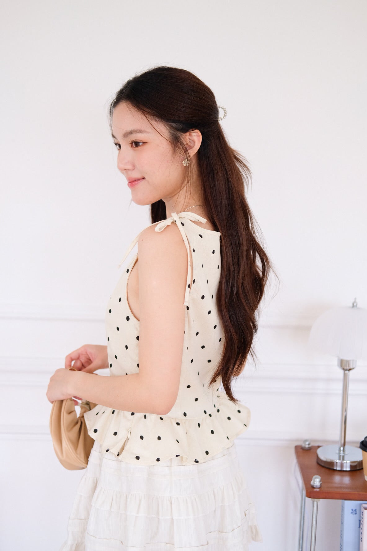 Leeya Ribbon Peplum Crop Top (Dots)