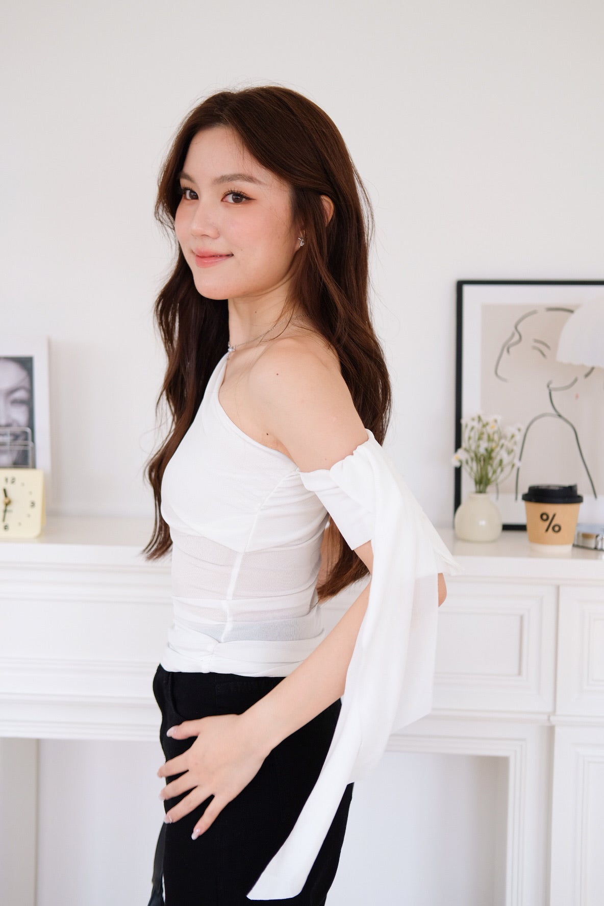 Erika Draped Off Shoulder Top (White)