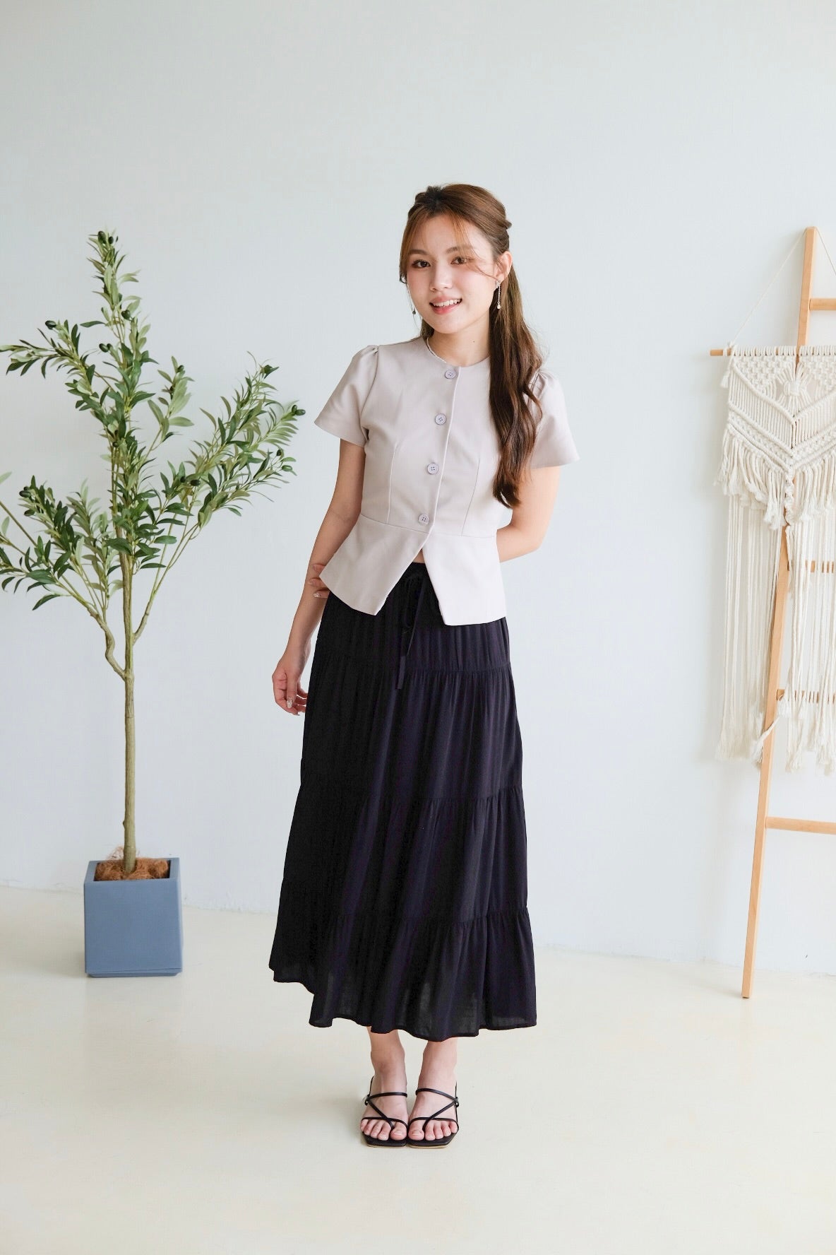 Marcy Structured Peplum Blouse (Purplish Grey)