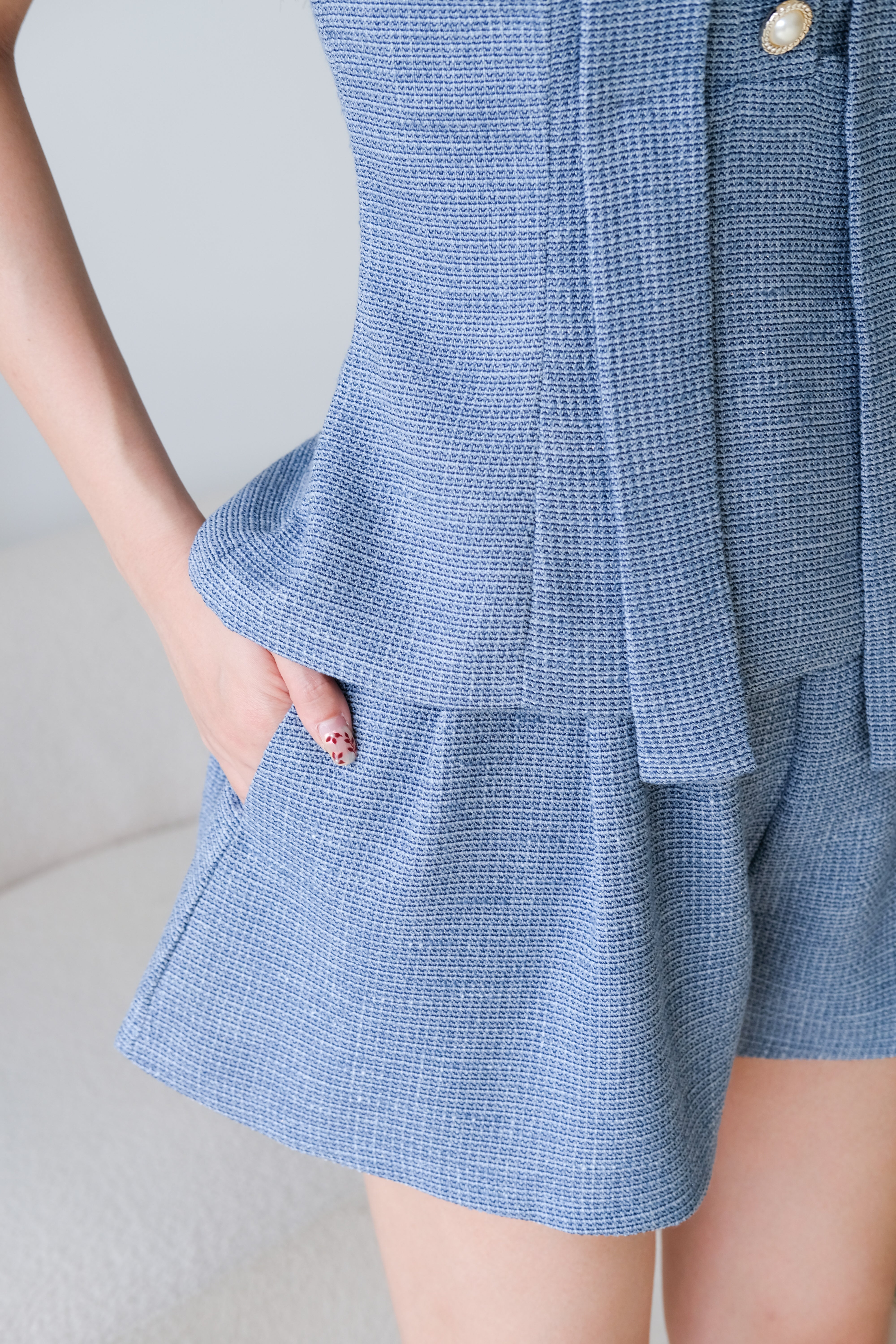 Gwen Collared Tweed Set (Sea Blue)