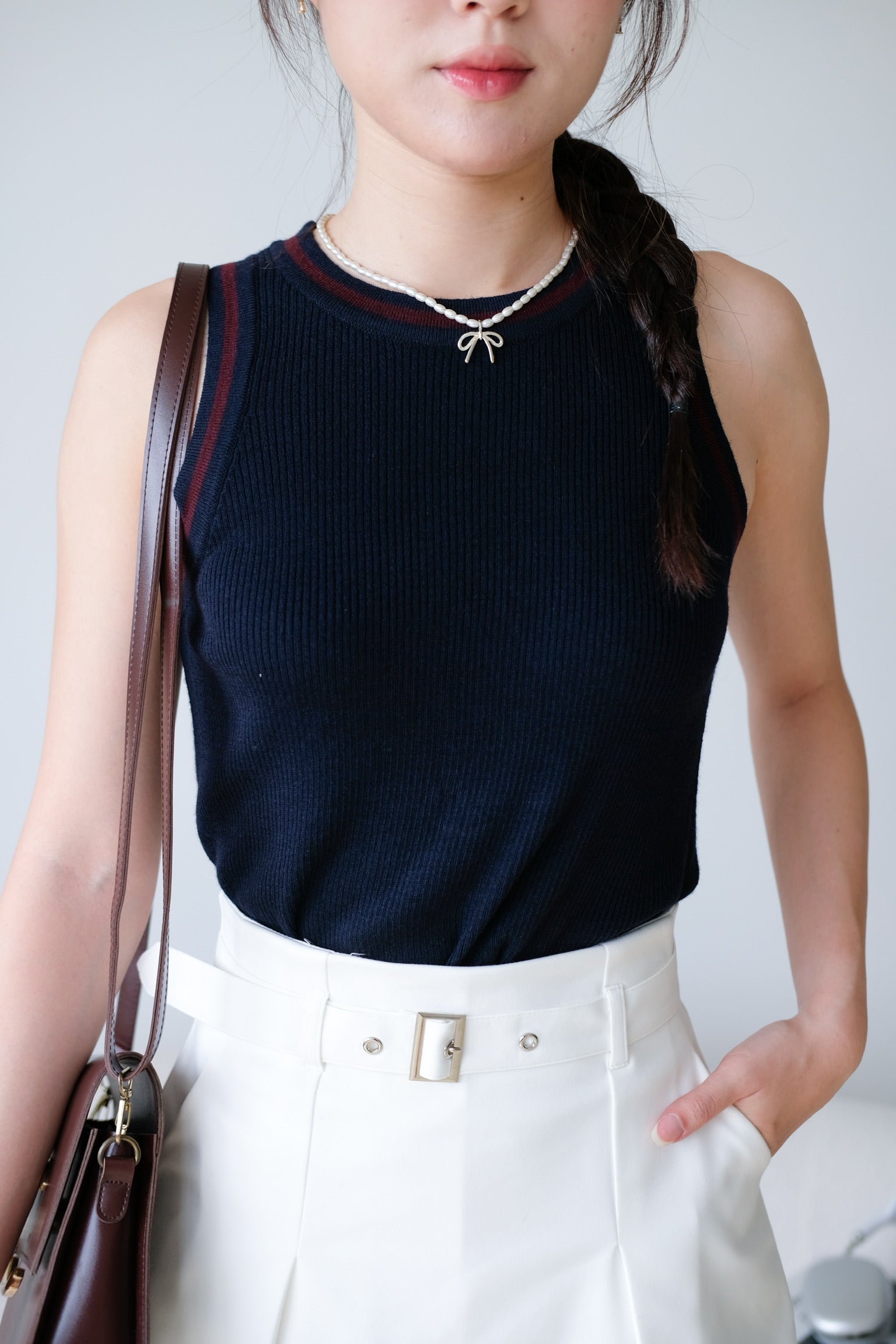 Kyara Contrast Knit Tank Top (Navy Blue)