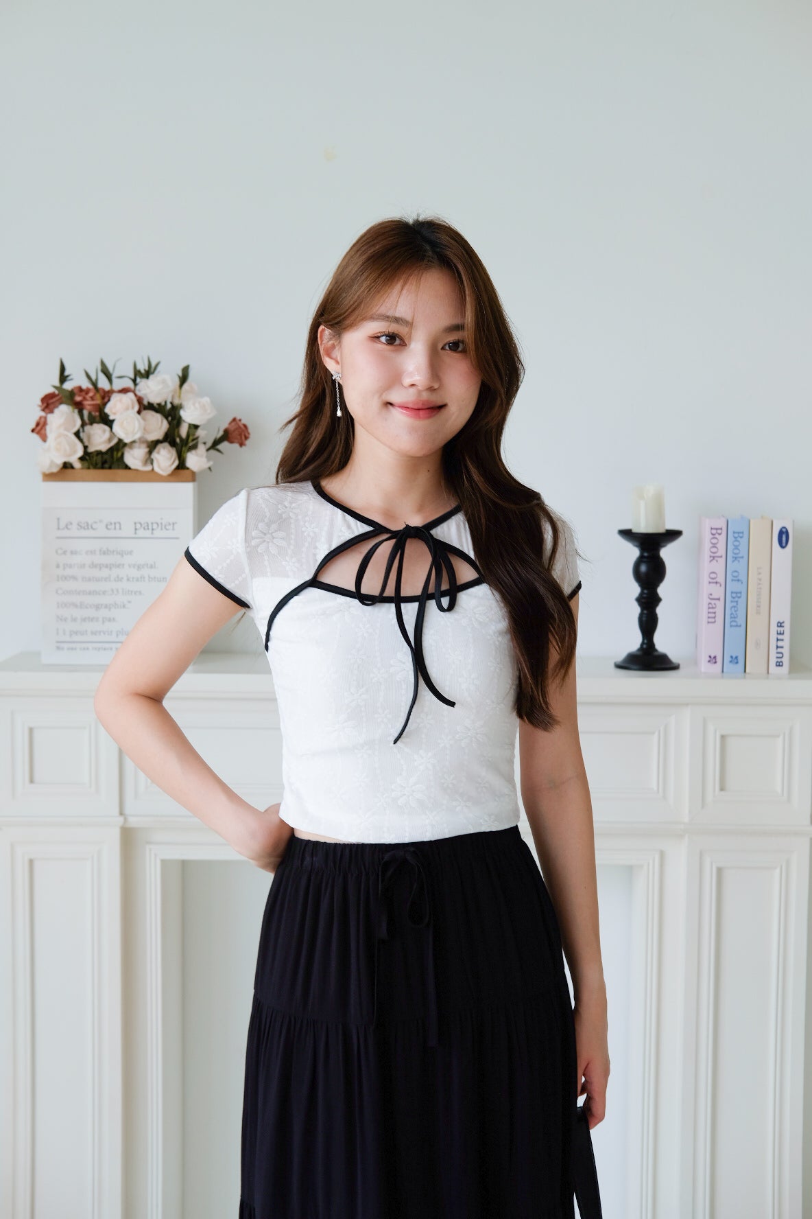 Irisa Lace Ribbon Top (White)