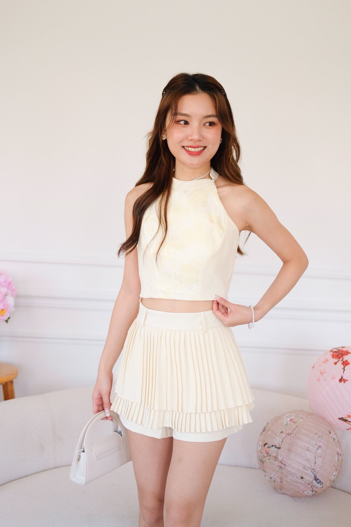 Ophelia Floral Pleated Set (Pale Yellow)