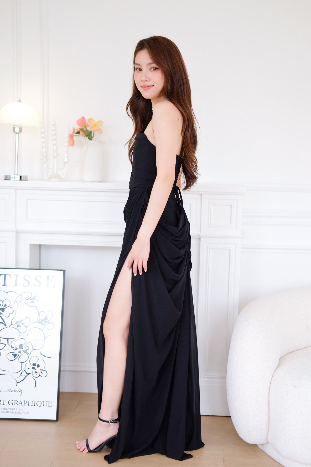 Seraphina Tube Corset Slit Maxi Dress (Black)