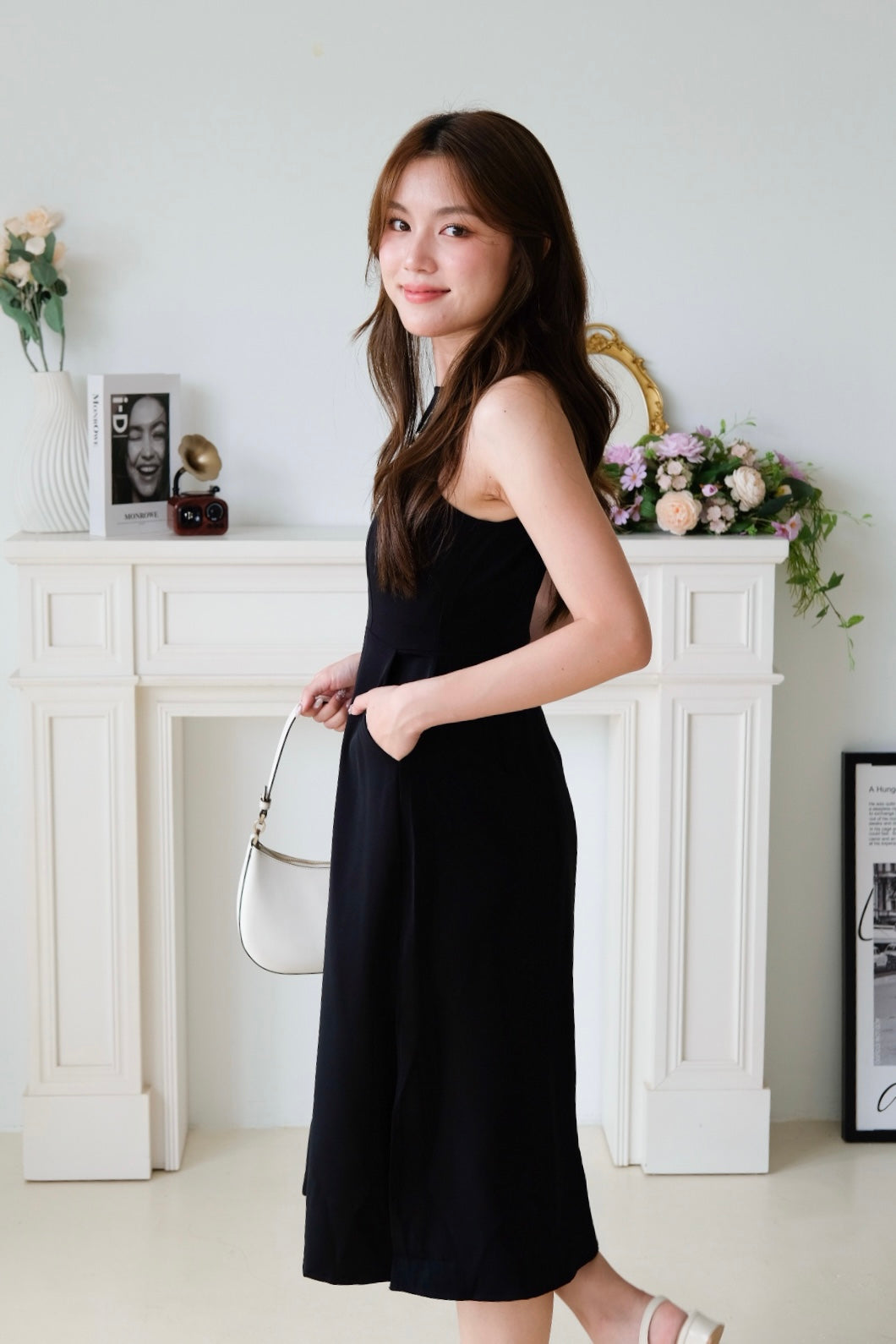 Canice Halter Side Slit Midi Dress (Black)