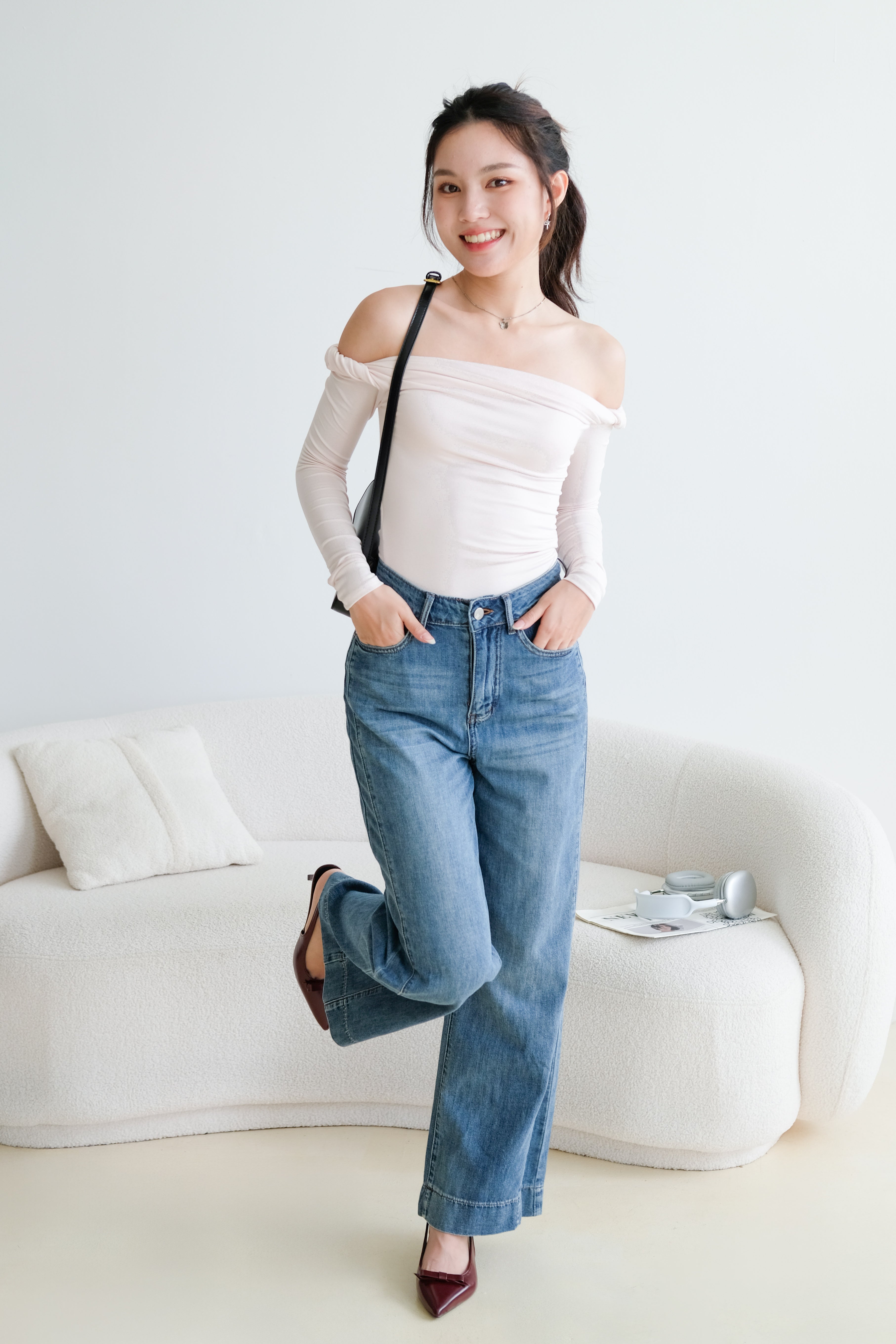 Level Up Twist Off Shoulder Top (Light Pink)