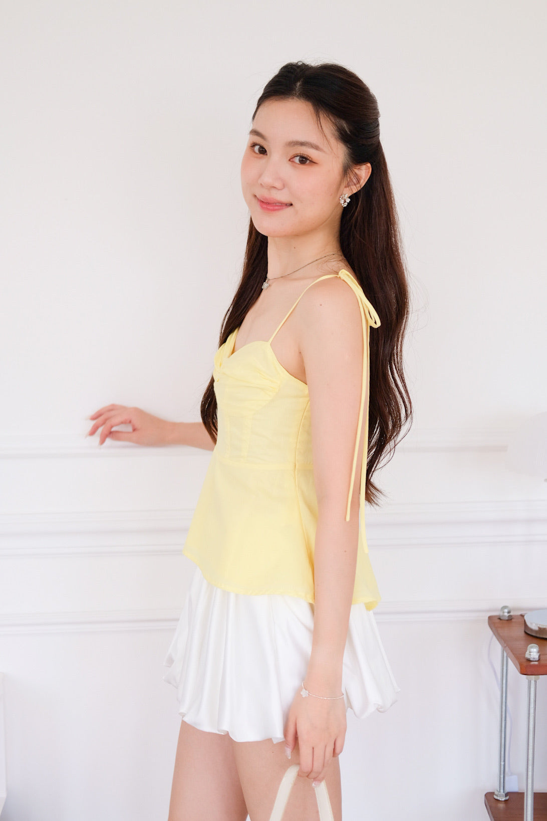Mona Self Tie Ribbon Peplum Top (Yellow)