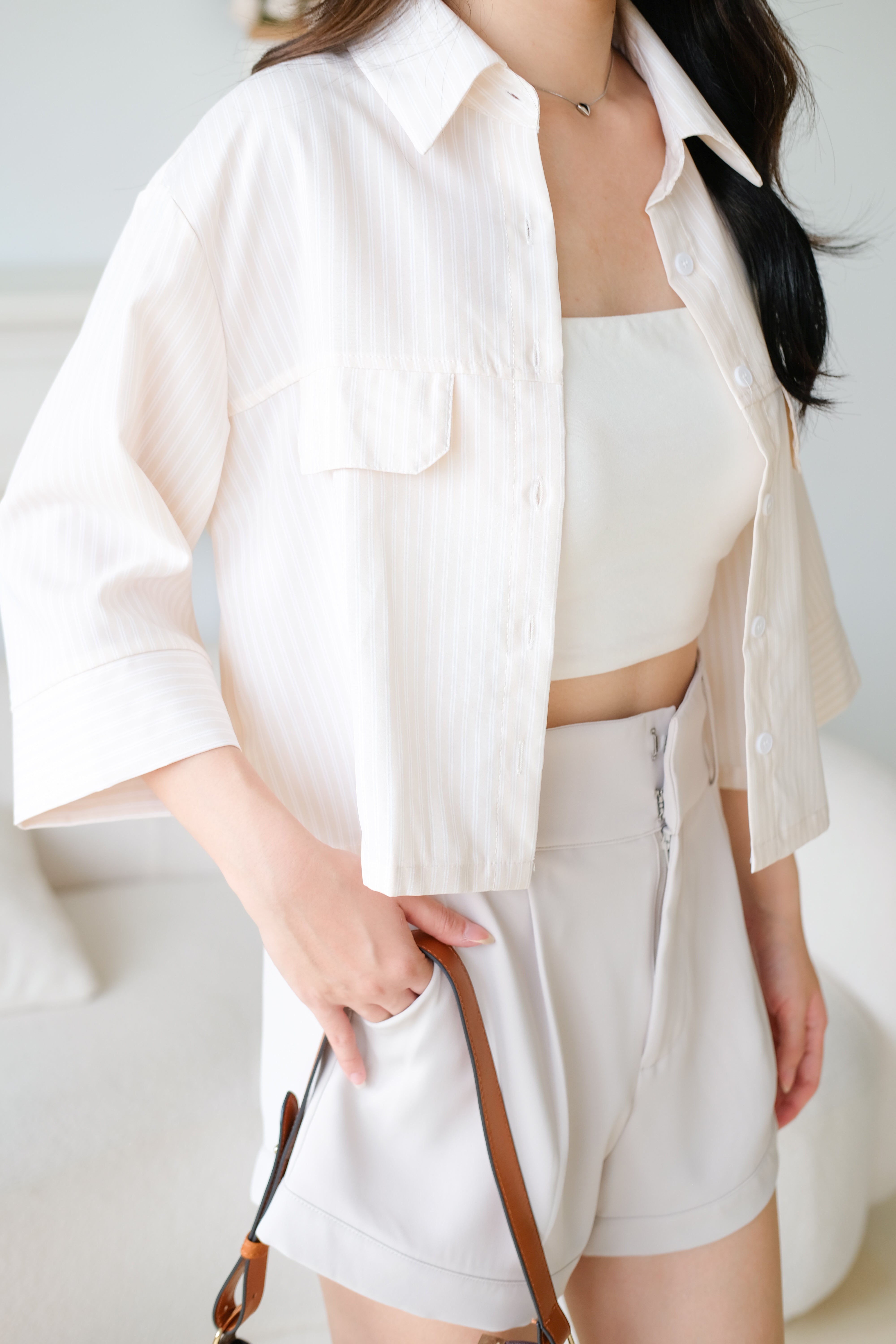 Carsen Stripes Oversized Blouse (Beige)