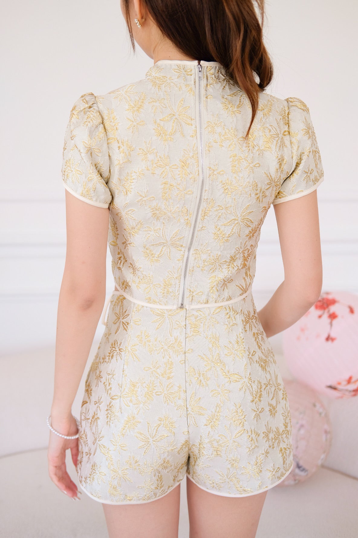 财源滚滚 Fortune Ribbon Floral Cheongsam Set (Gold)