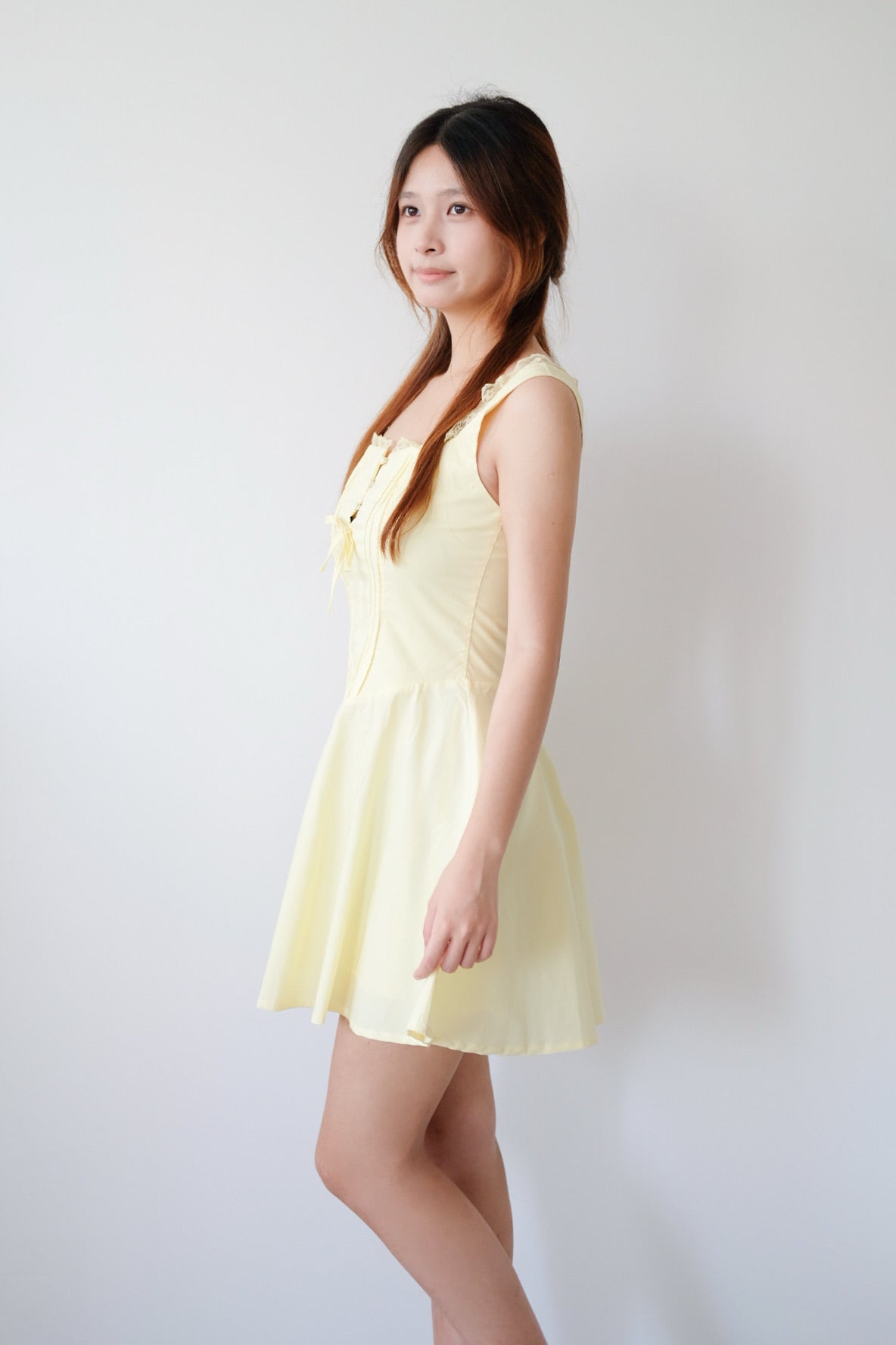 Yellow Midi Dress with Lace Straps