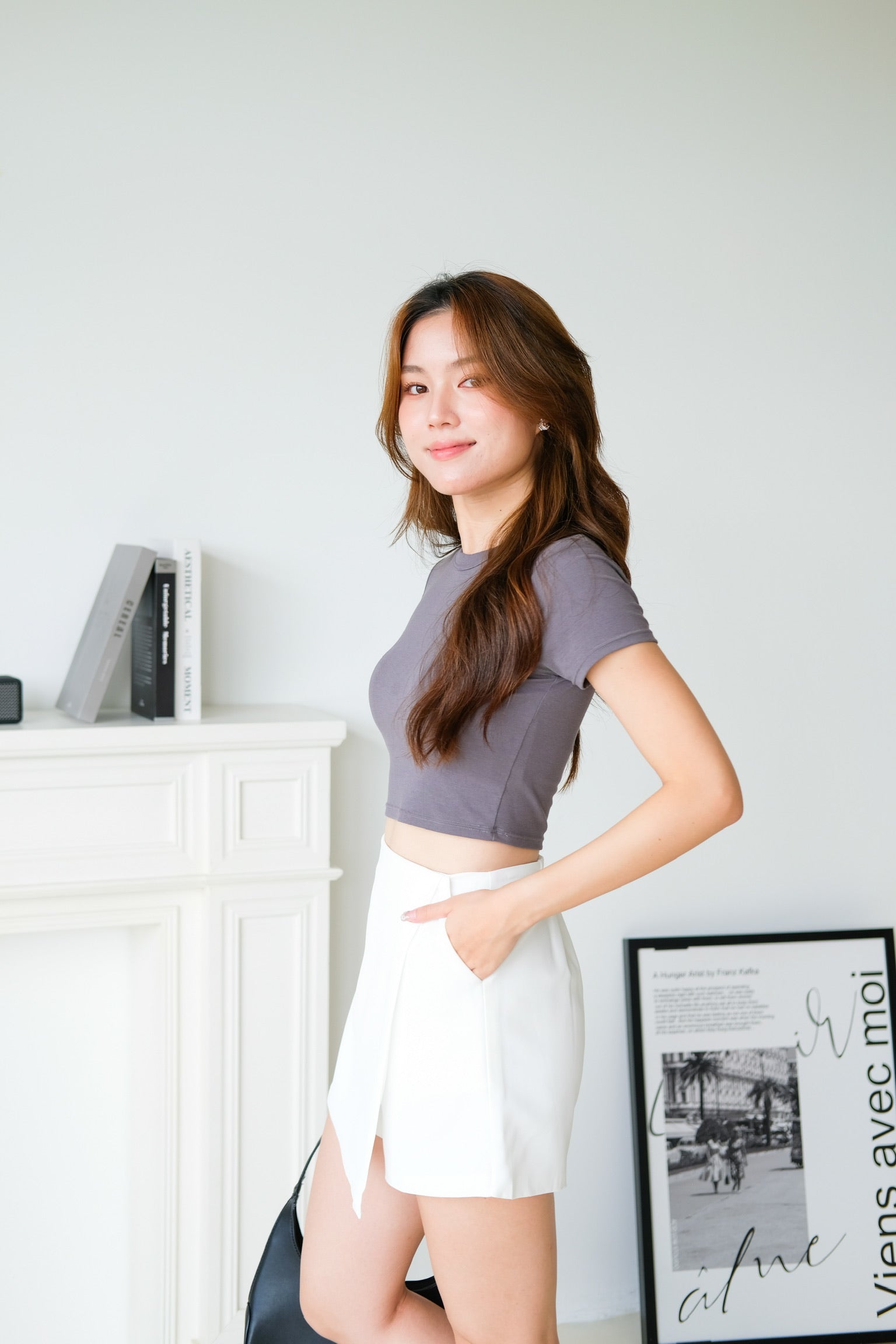Arden Wrapped Elastic Waist Skorts (White)