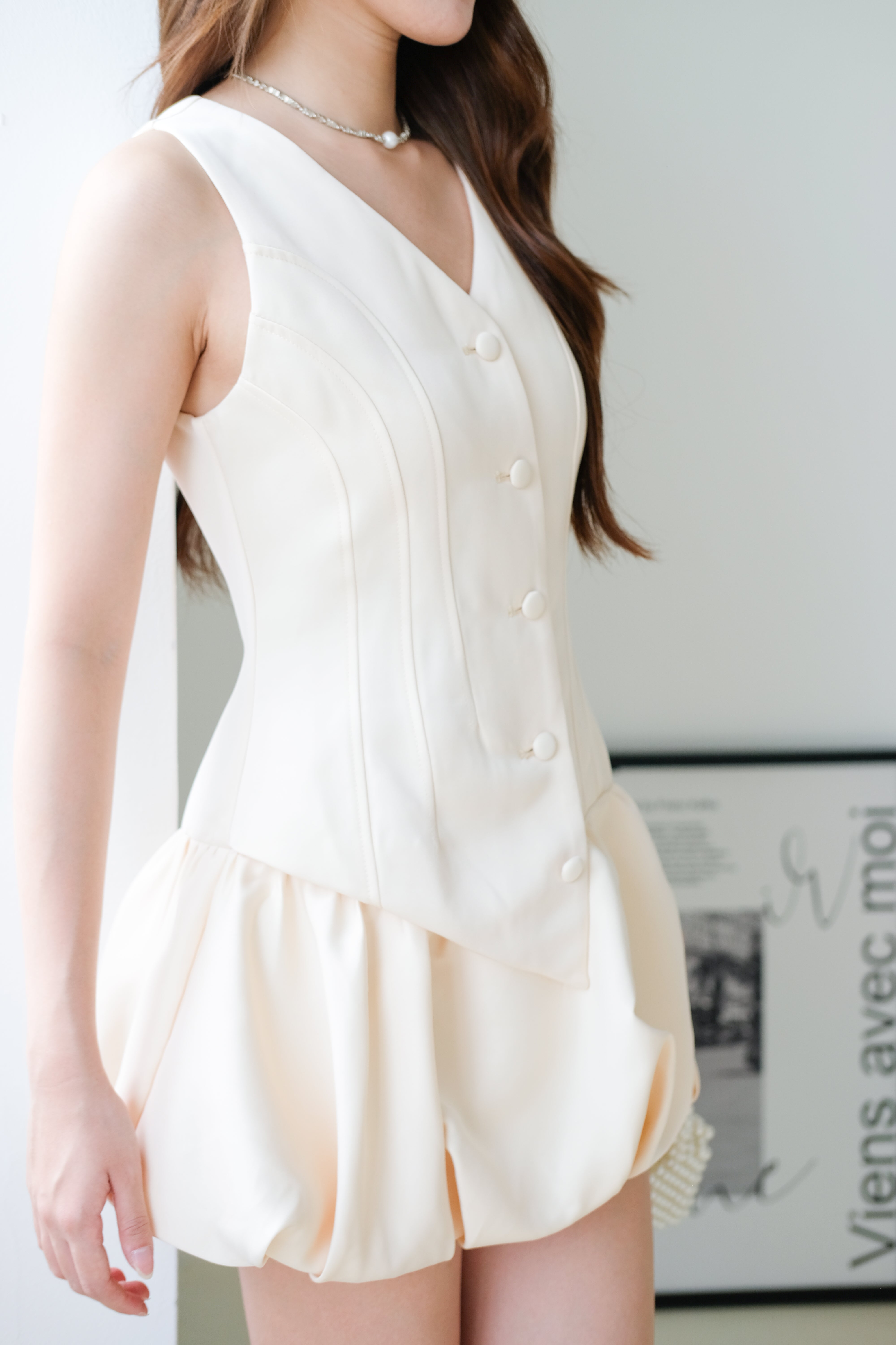 Elise Sculpted Bubble Dress (Beige)