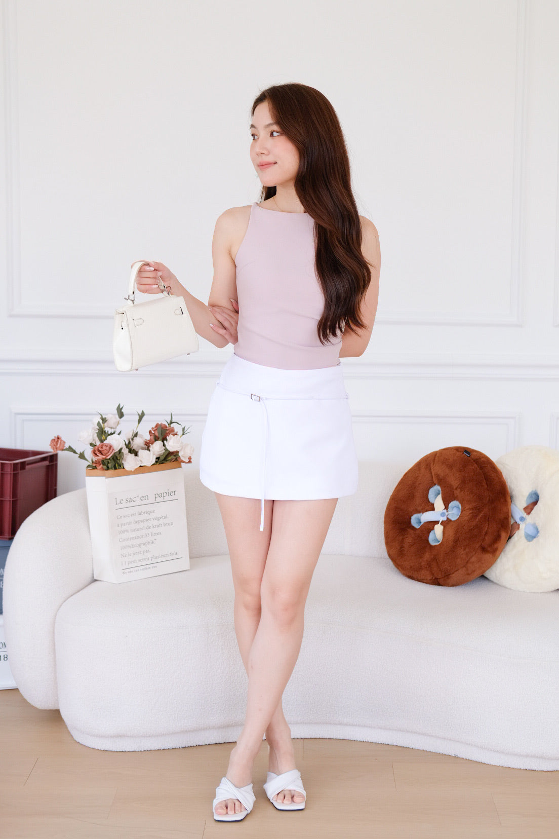 Tasha Mini Belt Skort (White)