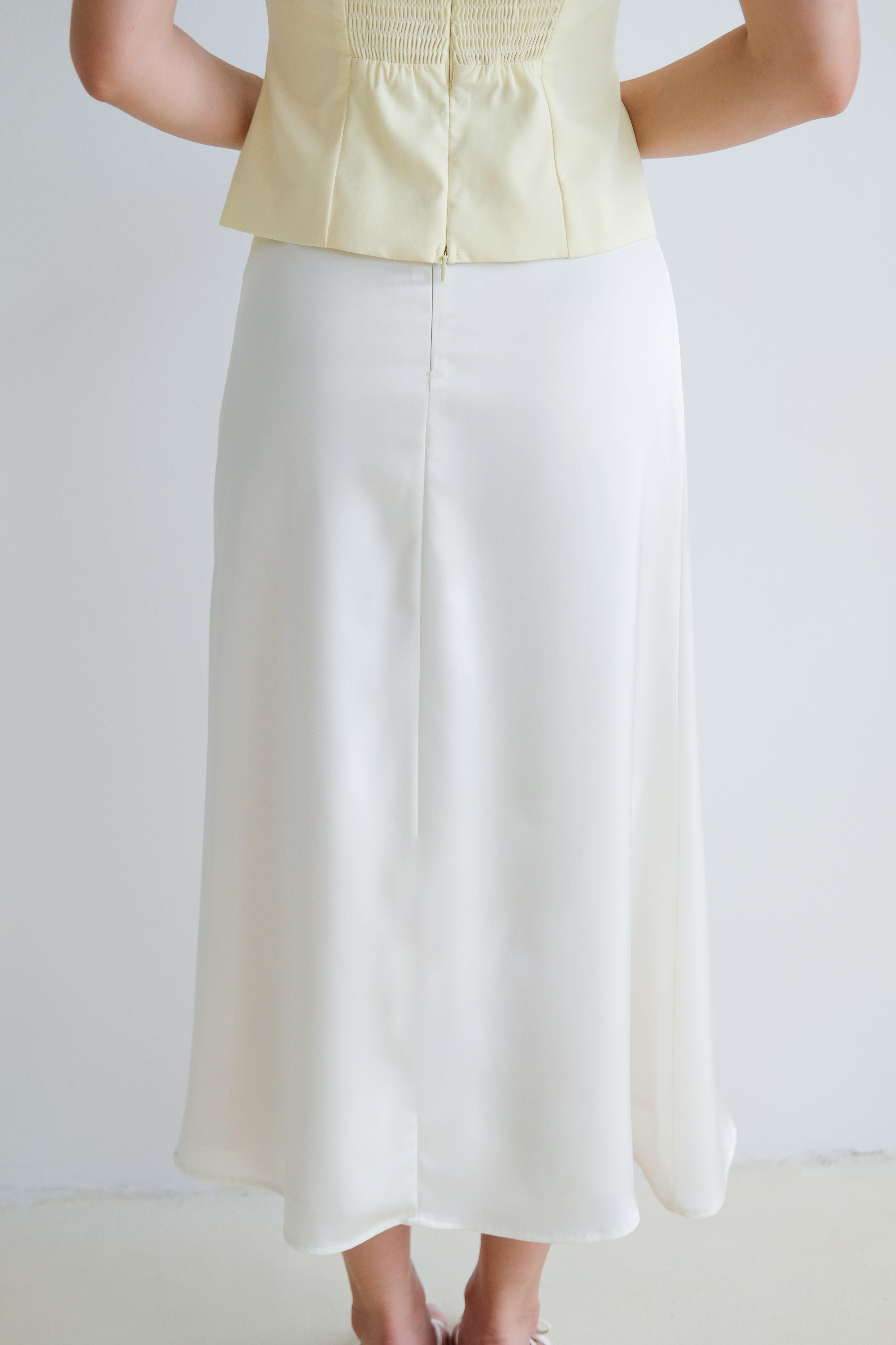 Luna Satin Midi Skirt (Cream)
