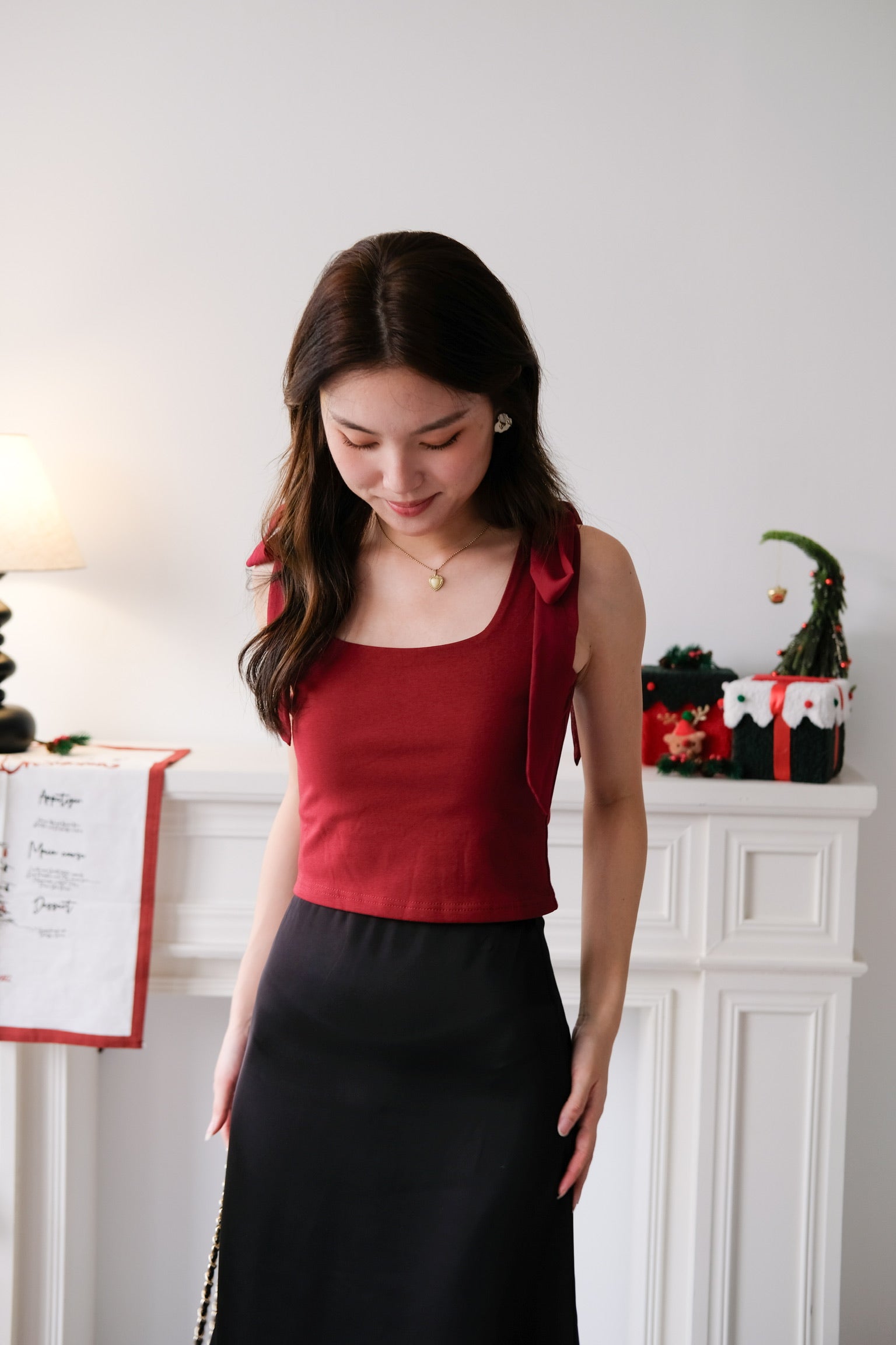 Bridget Self Tie Ribbon Crop Top (Maroon)