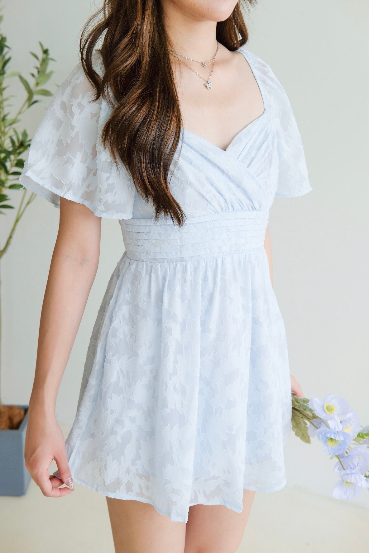 Eloise Flutter Sleeve Dress (Baby Blue)