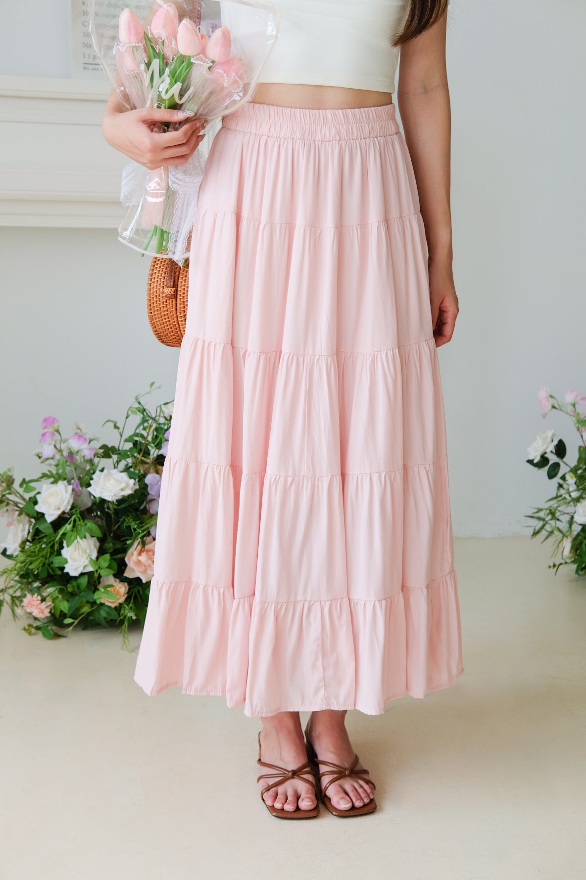 Willa Tiered Maxi Skirt (Pastel Pink)
