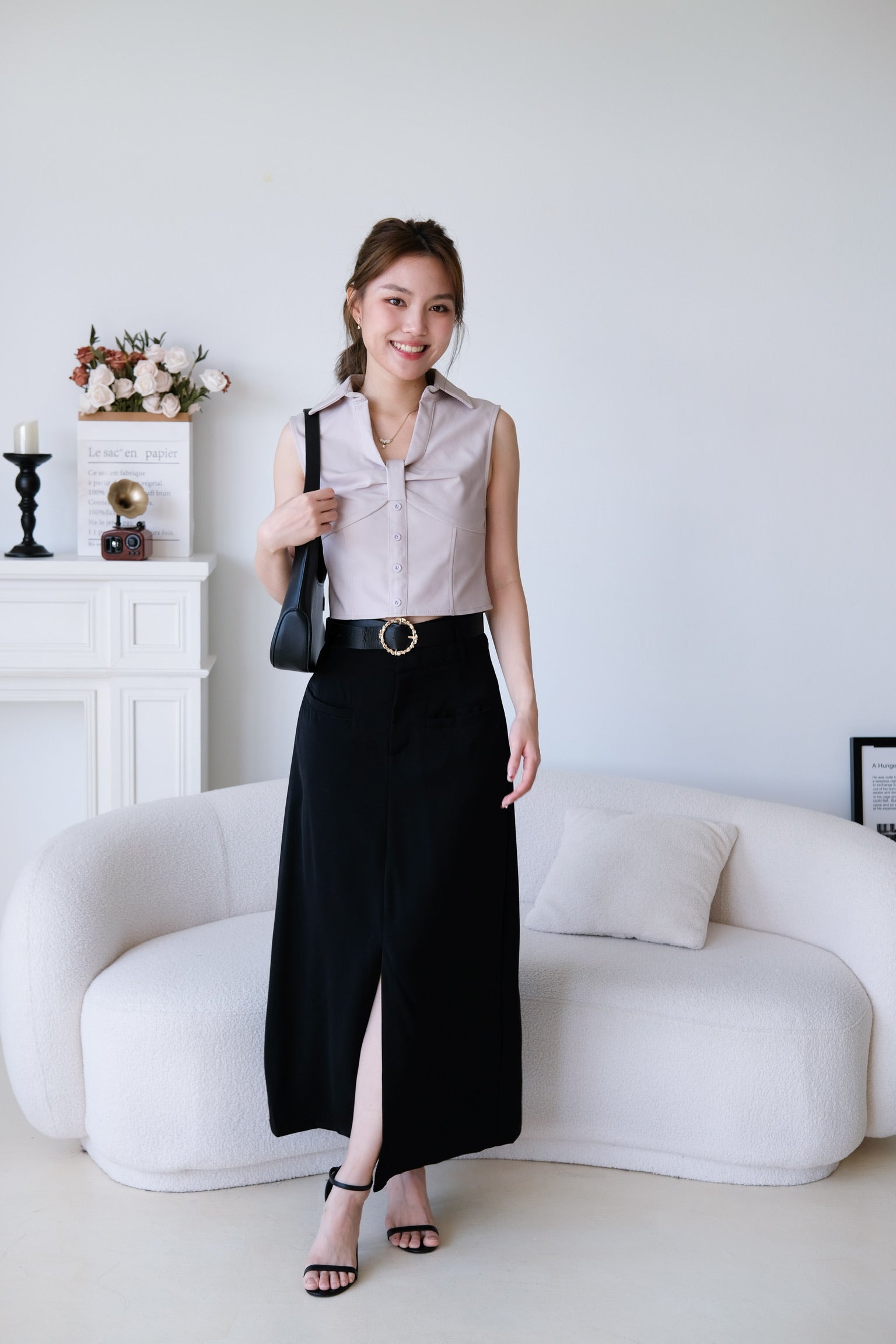 Josie Front Slit Maxi Straight Skirt (Black)