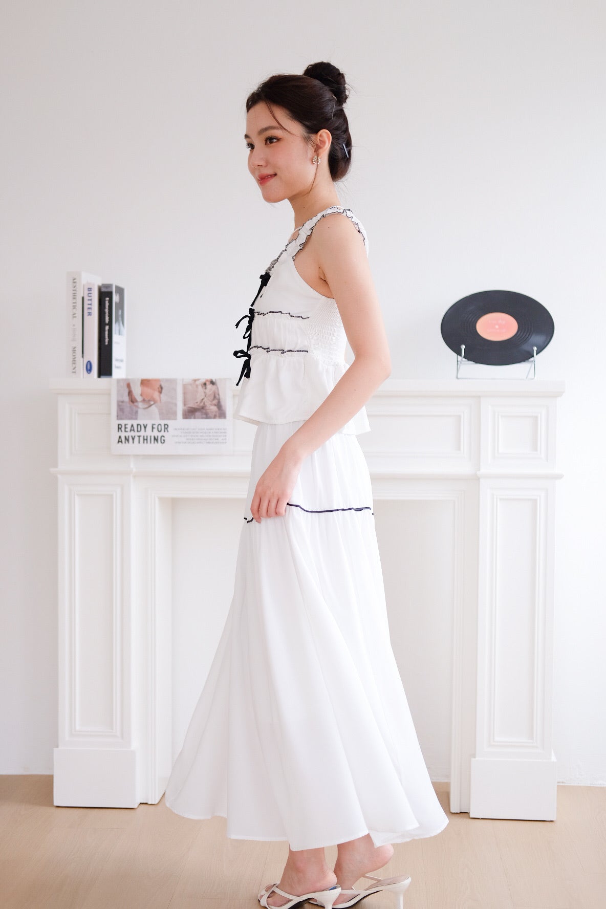 Alva Vintage Contrast A Line Skirt (White)