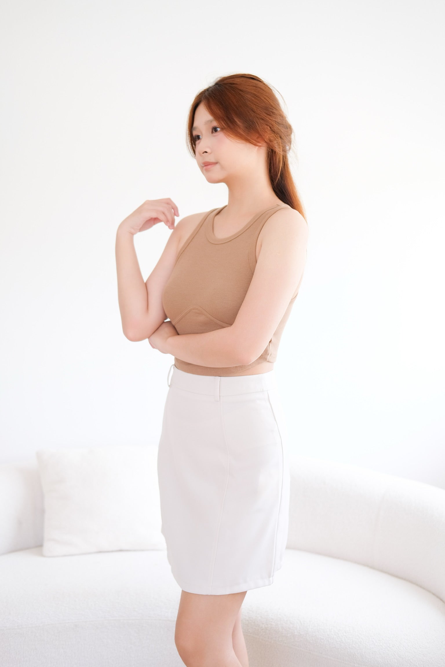 Beige A Line Mini Skirt
