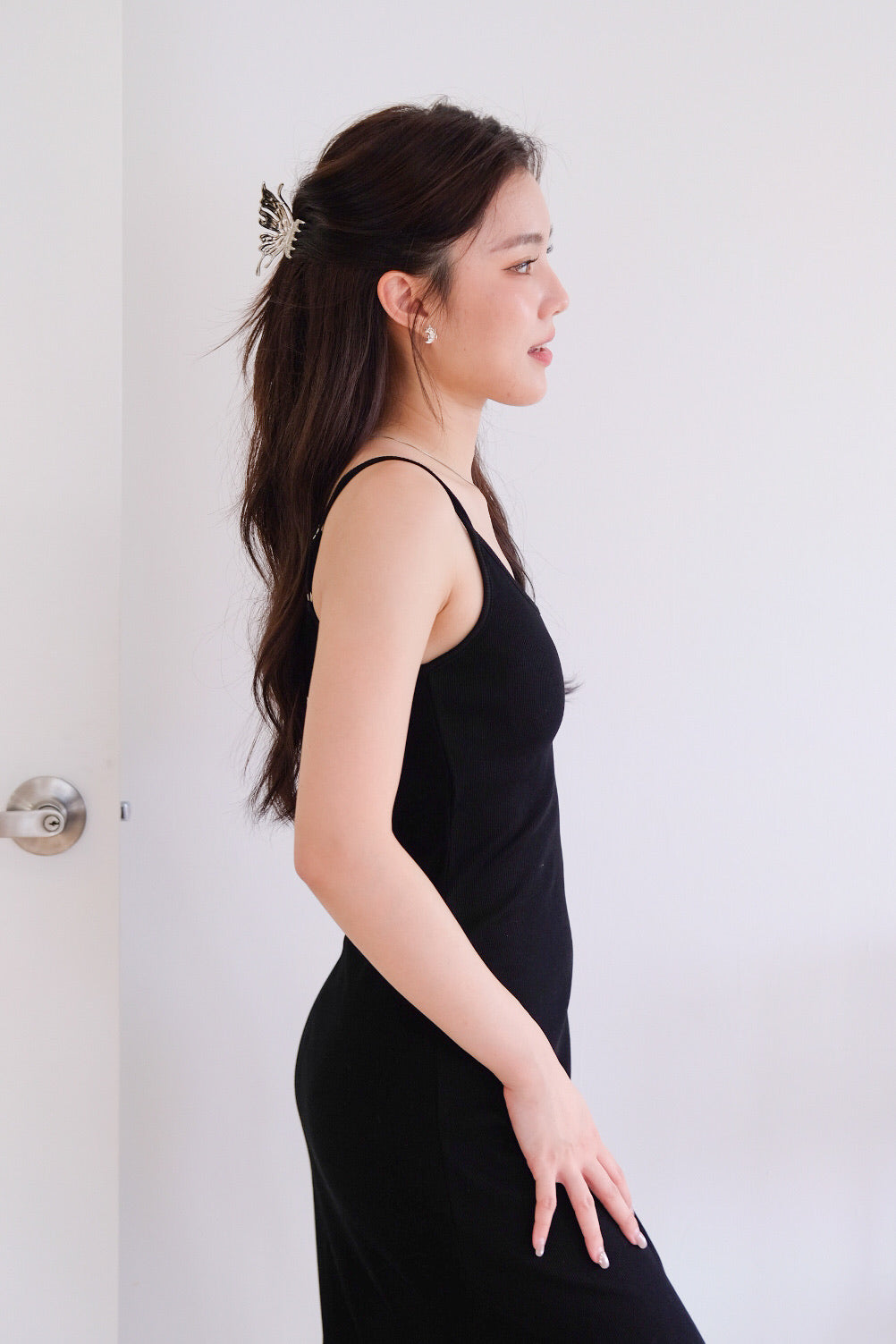 Jocelyn Padded Ribbed A Line Dress (Black)