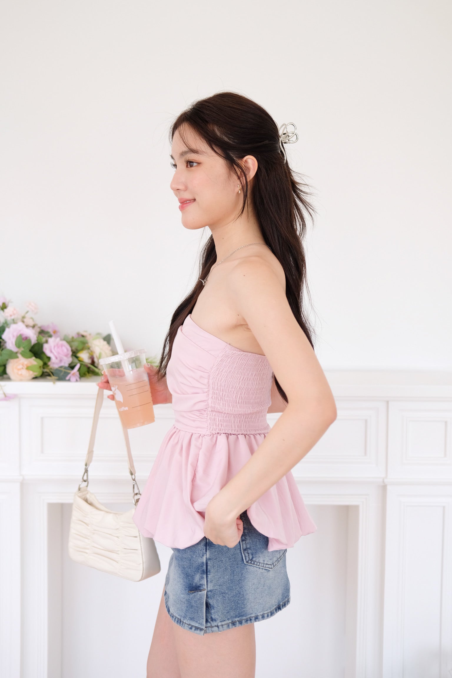 Reiko Peplum Tube Top (Light Pink)