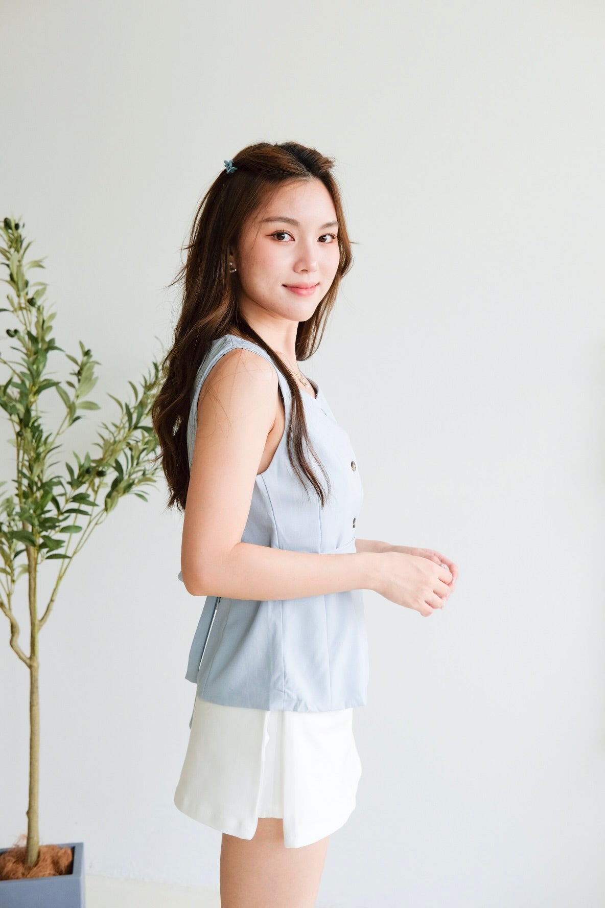 Katie Sweetheart Waist-Tie Top (Sky Blue)