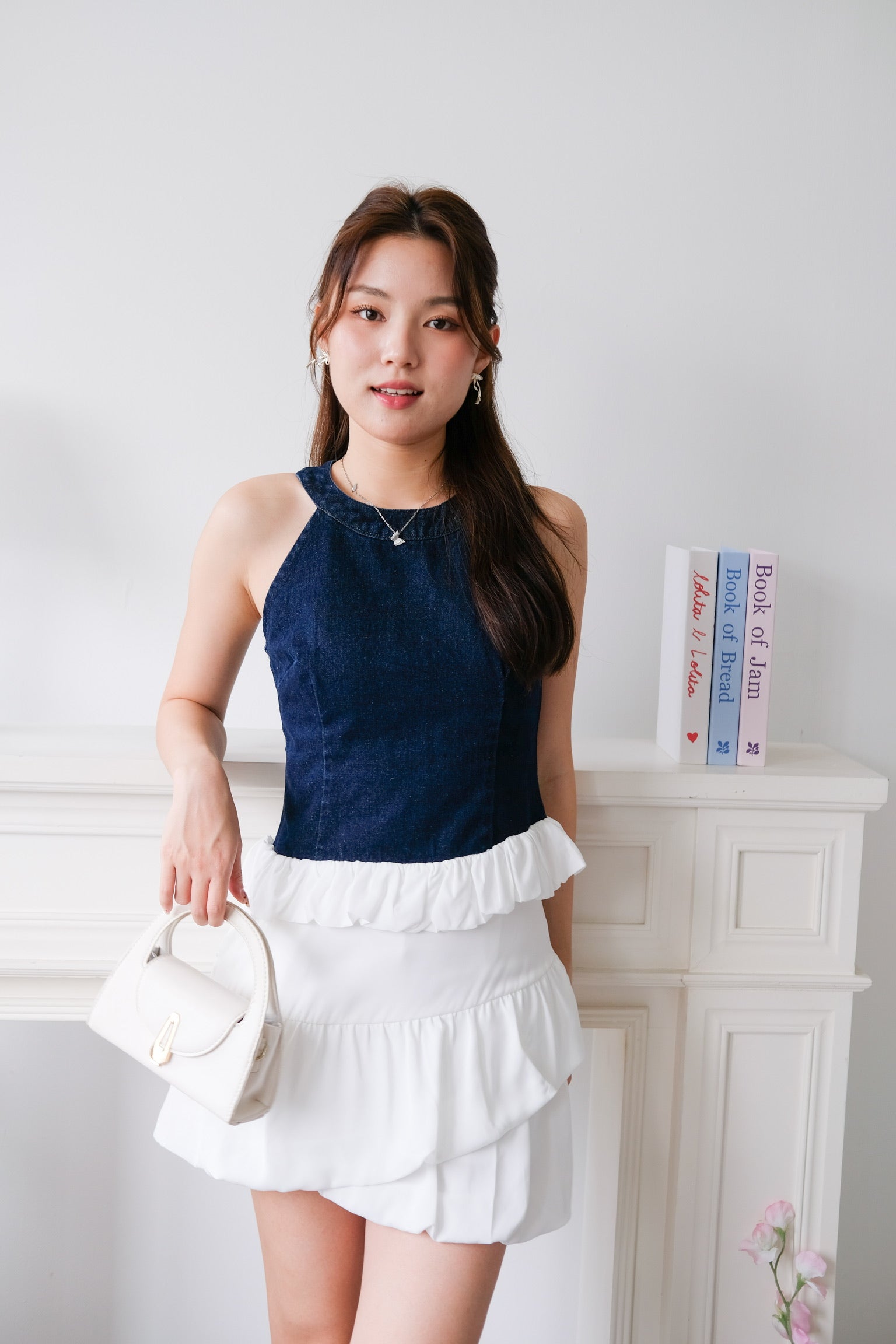 Lica Bubble Cloud Halter Denim Top (Dark Blue)