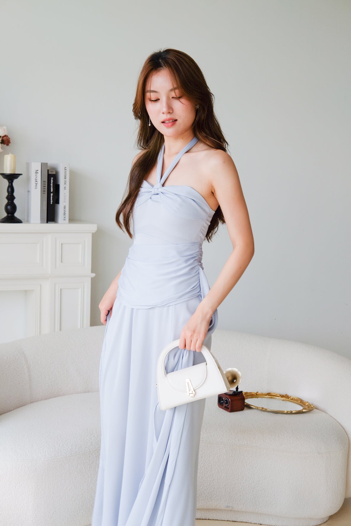 Aera Halter Twist Maxi Dress (Cool Blue)