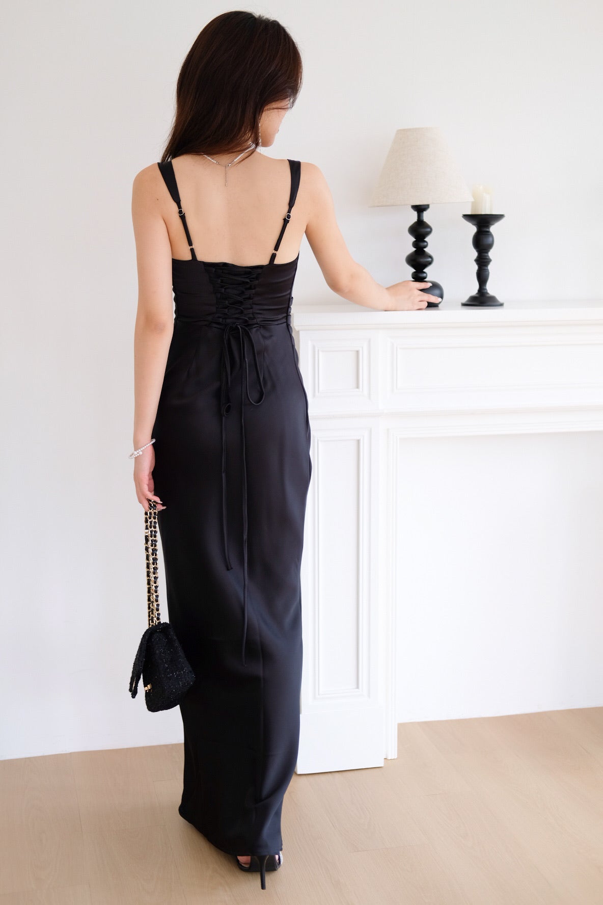 Adora Satin Mermaid Maxi Dress (Black)