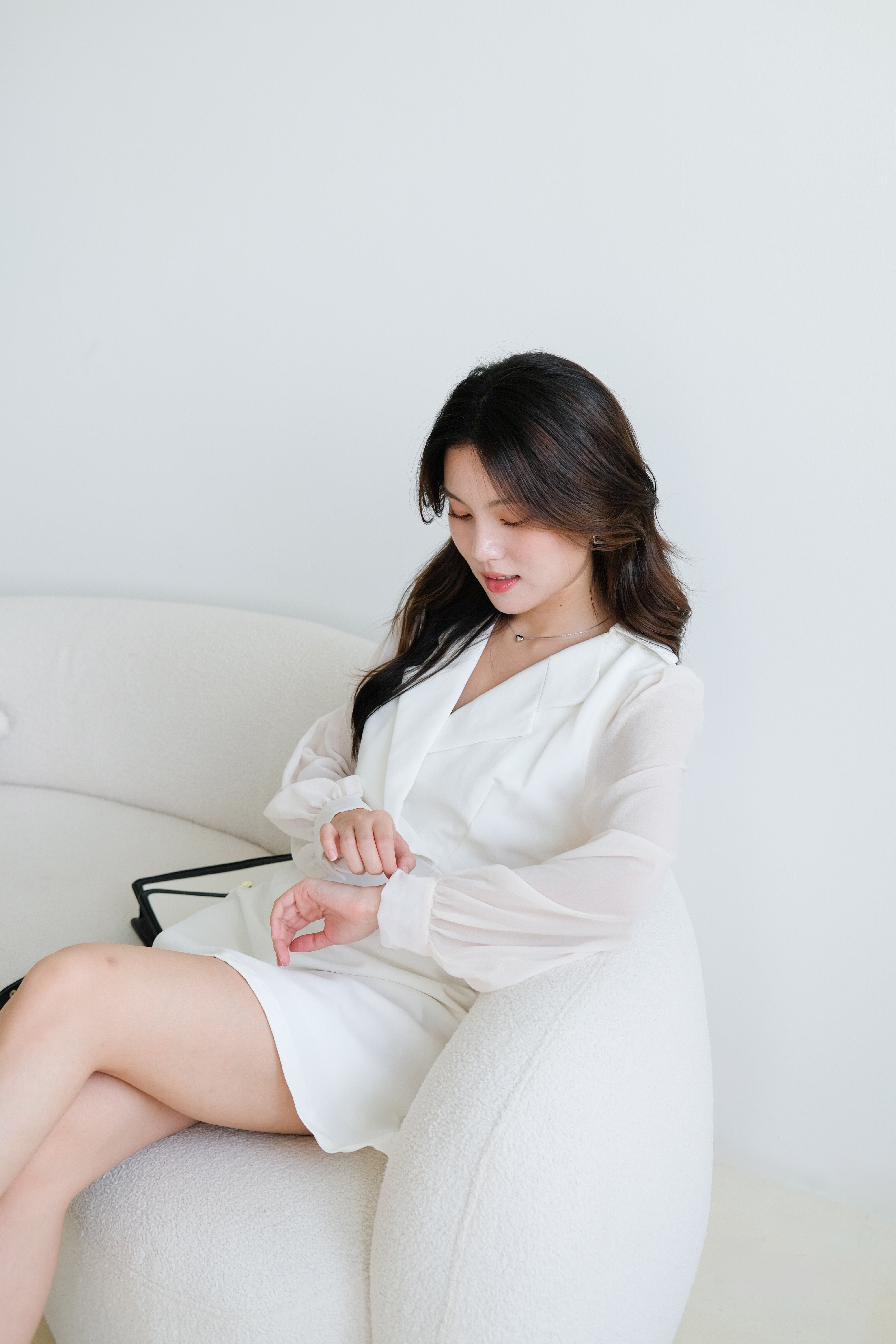 Louisa Blazer Sleeve Dress (White)